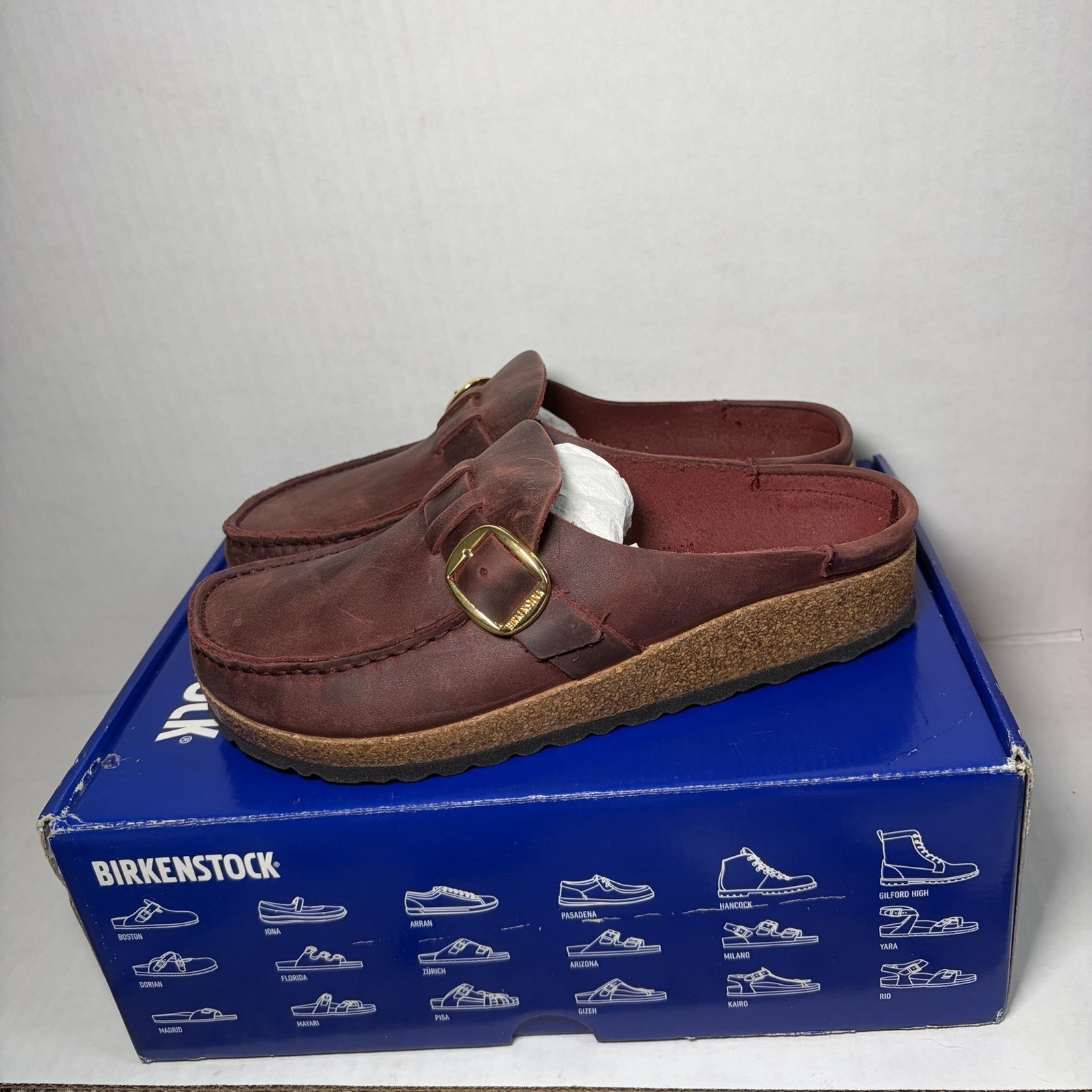 BIRKENSTOCK NIB BUCKLEY Leather ZINFANDEL MAROON LOAFER SLIDES 38