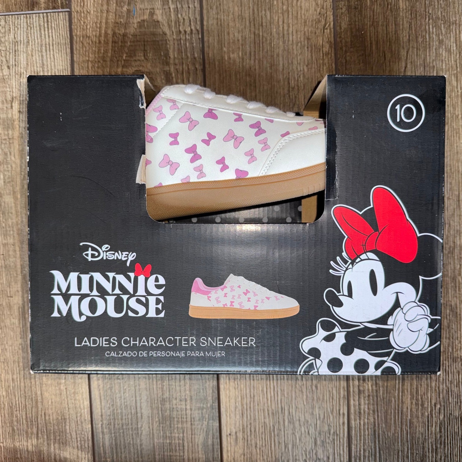 Disney Minnie Mouse Ladies Character Sneaker White Pink Bows Size 10 New in Box