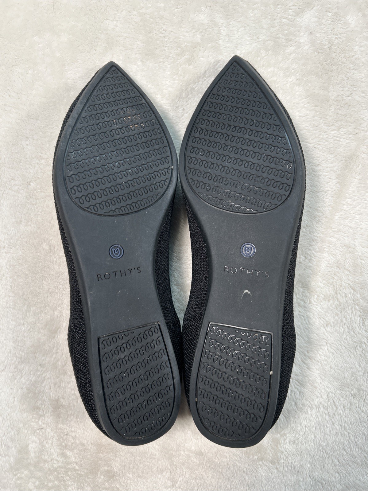 Rothy’s The Point Flats Black Blue Trim Knit Recycled Shoes Women Sz 9