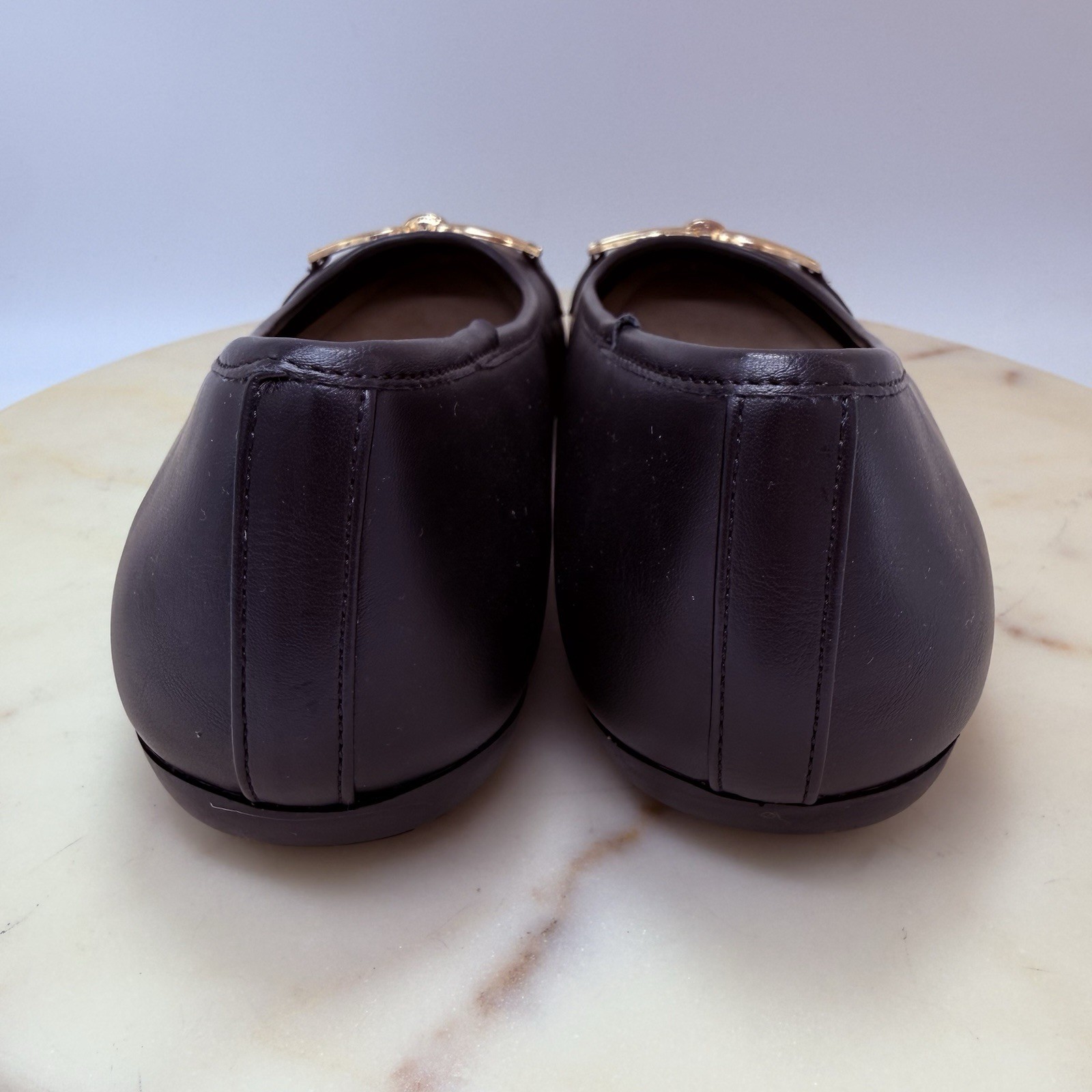 London Fog Collection Brinkley Black Gold Buckle Slip-on Womens Ballet Flats 7.5