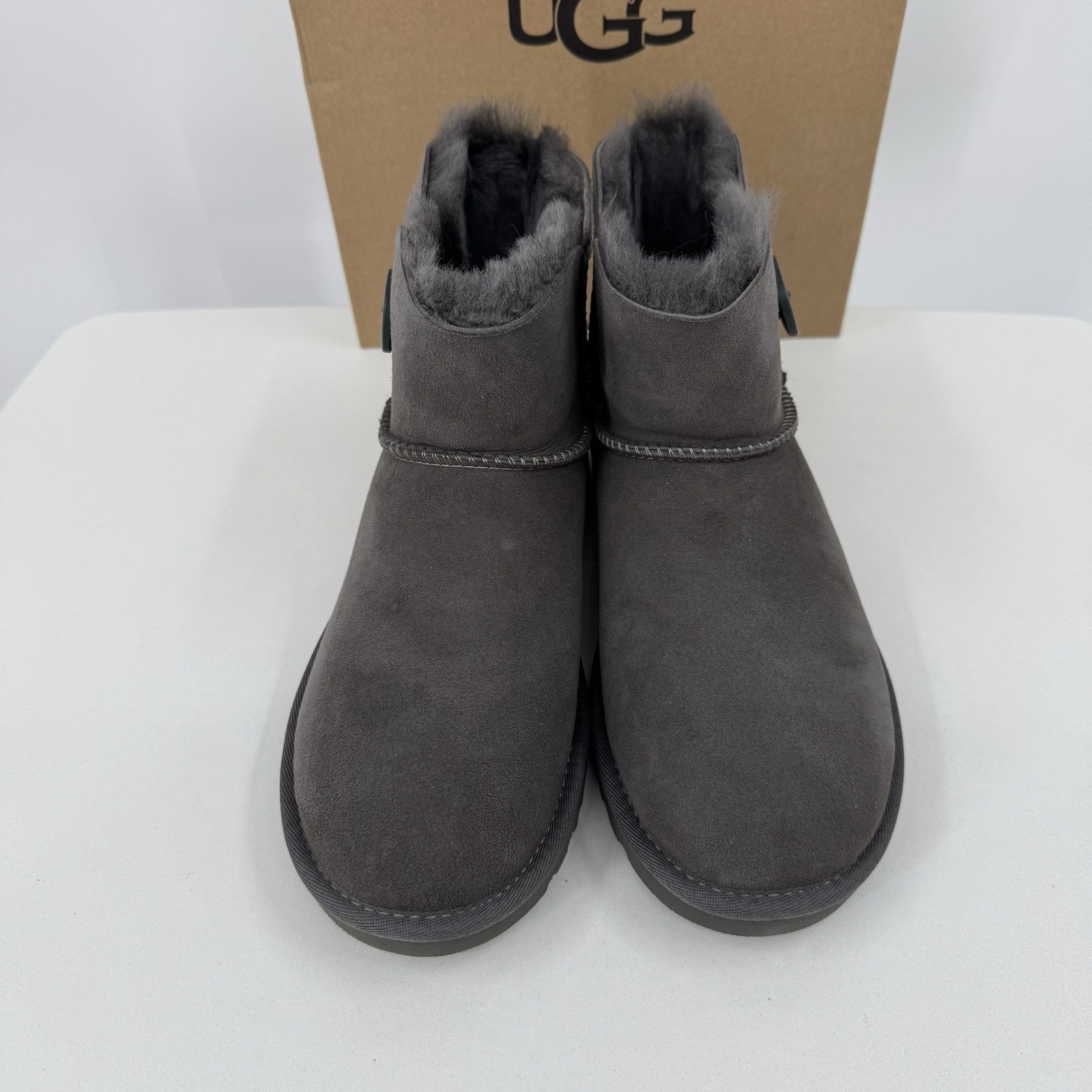 UGG Mini Bailey Button 2 Boots in Grey size 7 Women’s Wool-Lined 1016422