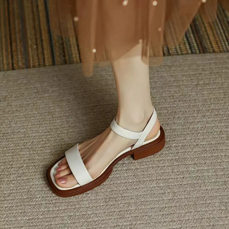 2025 Summer Women Sandal Low Heels Basic Concise Office Casual Outdoor Shoes Lot