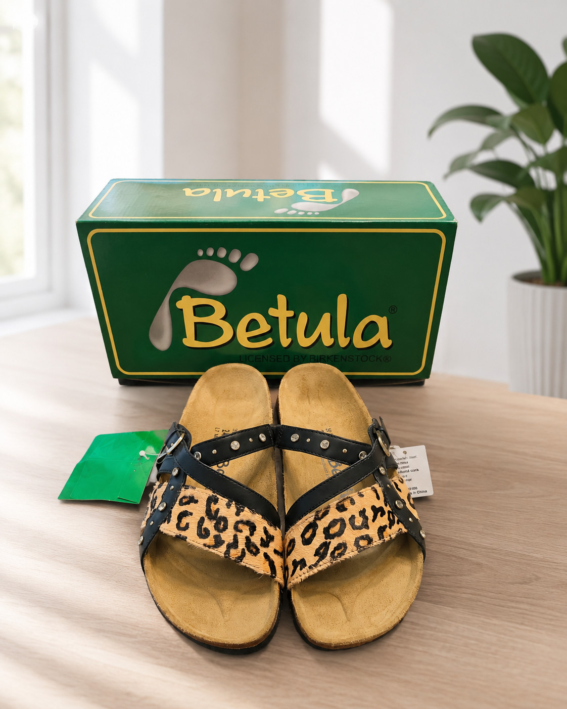 Betula by Birkenstock Julie Sandals Women’s US 7 EU 38 Leopard Calf Hair Leather