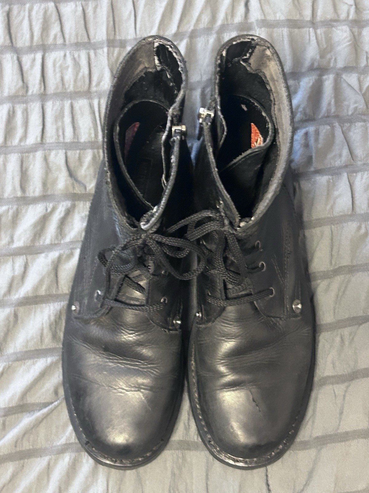 Harley Davidson Boots Womens 7.5 Black Leather 84070 Side Zipper Riding Motto