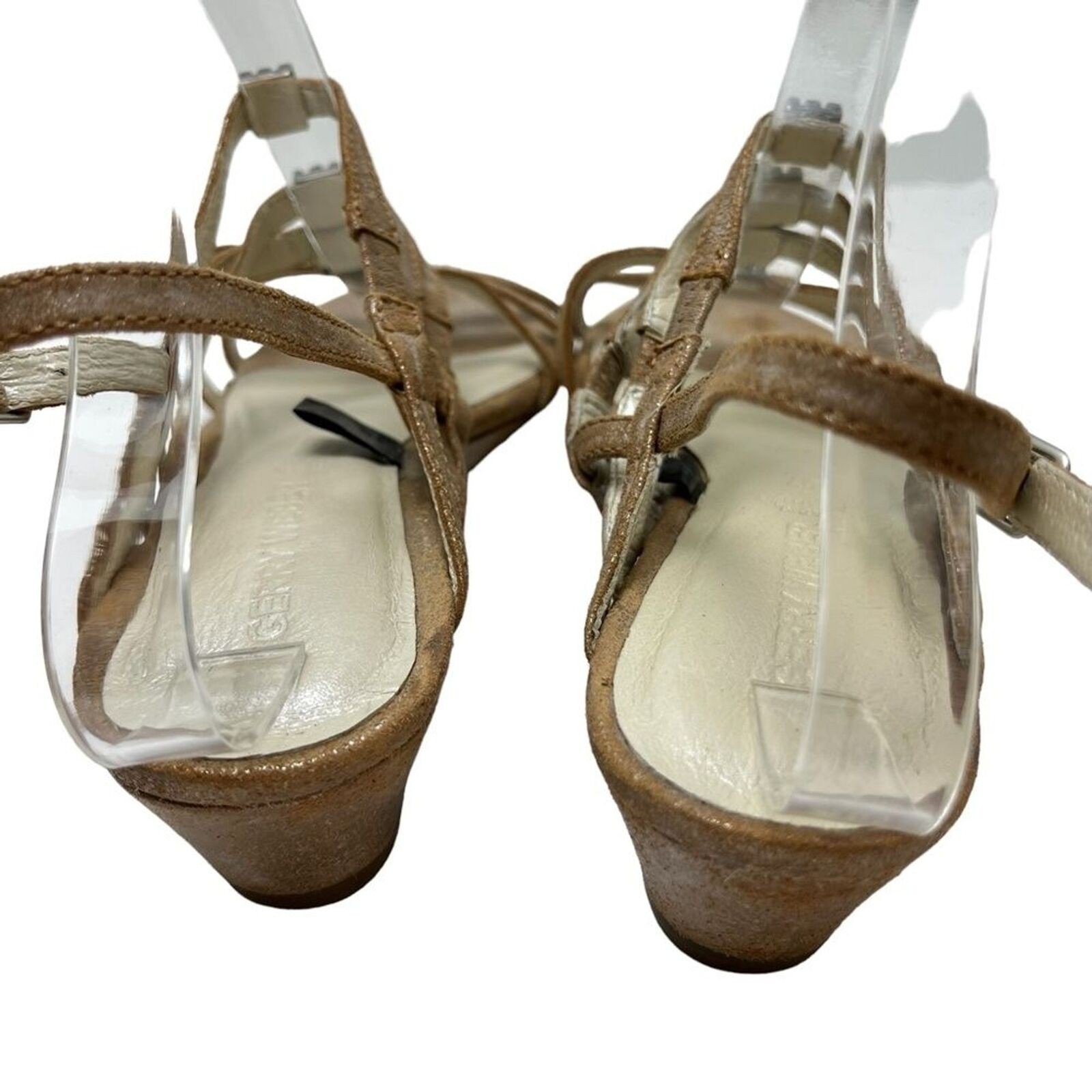 GERRY WEBER Genuine Leather Bronze Sandals Wedges Slingback Beige Shoes 37 / 6.5