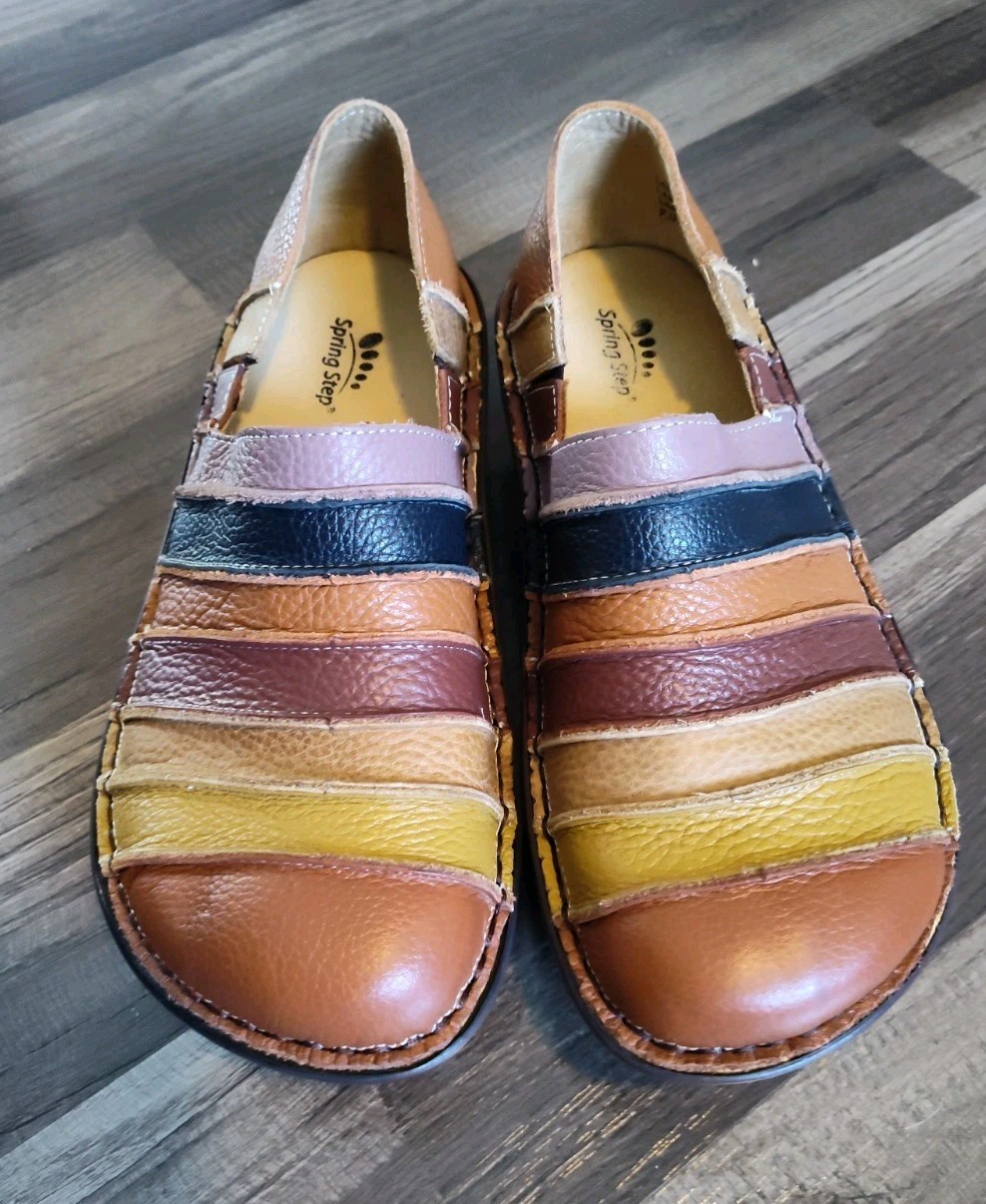 SPRING STEP Firefly Clogs Women Size 8-8.5 EUR 39 Camel Multi Leather CLEAN