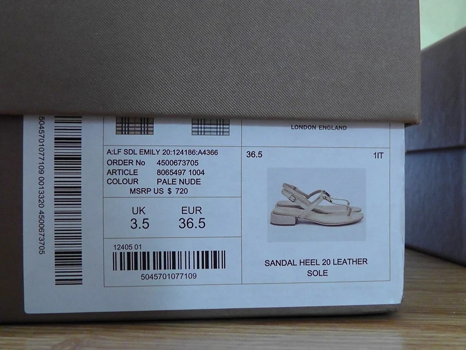 BURBERRY Pale Nude EMILY T-Strap Leather Thong Sandals Size 36.5 US***$720**NIB
