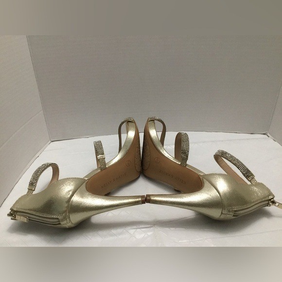 Kelly & Katie Metallic Gold Rhinestone Strappy Heels Ankle Strap Size 7.5