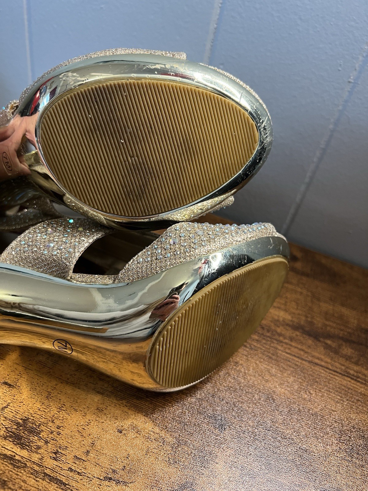 EUC Party, Coctail, Wedding, SILVER SLIPPERS Elegant Strappy Heels, Size 7