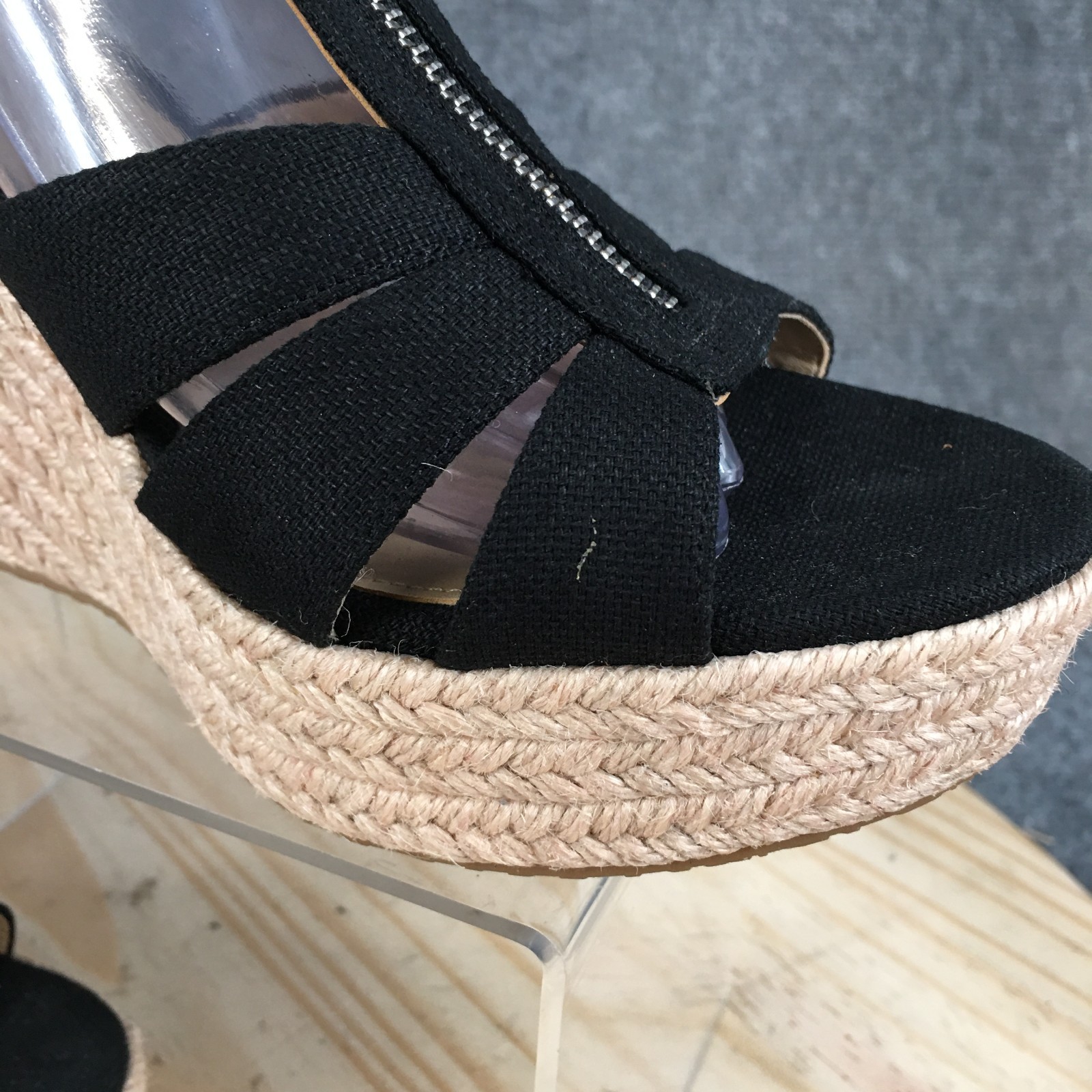 Michael Kors Sandals Womens 9.5 M Black Espadrille Front Zip Wedge Platform Heel