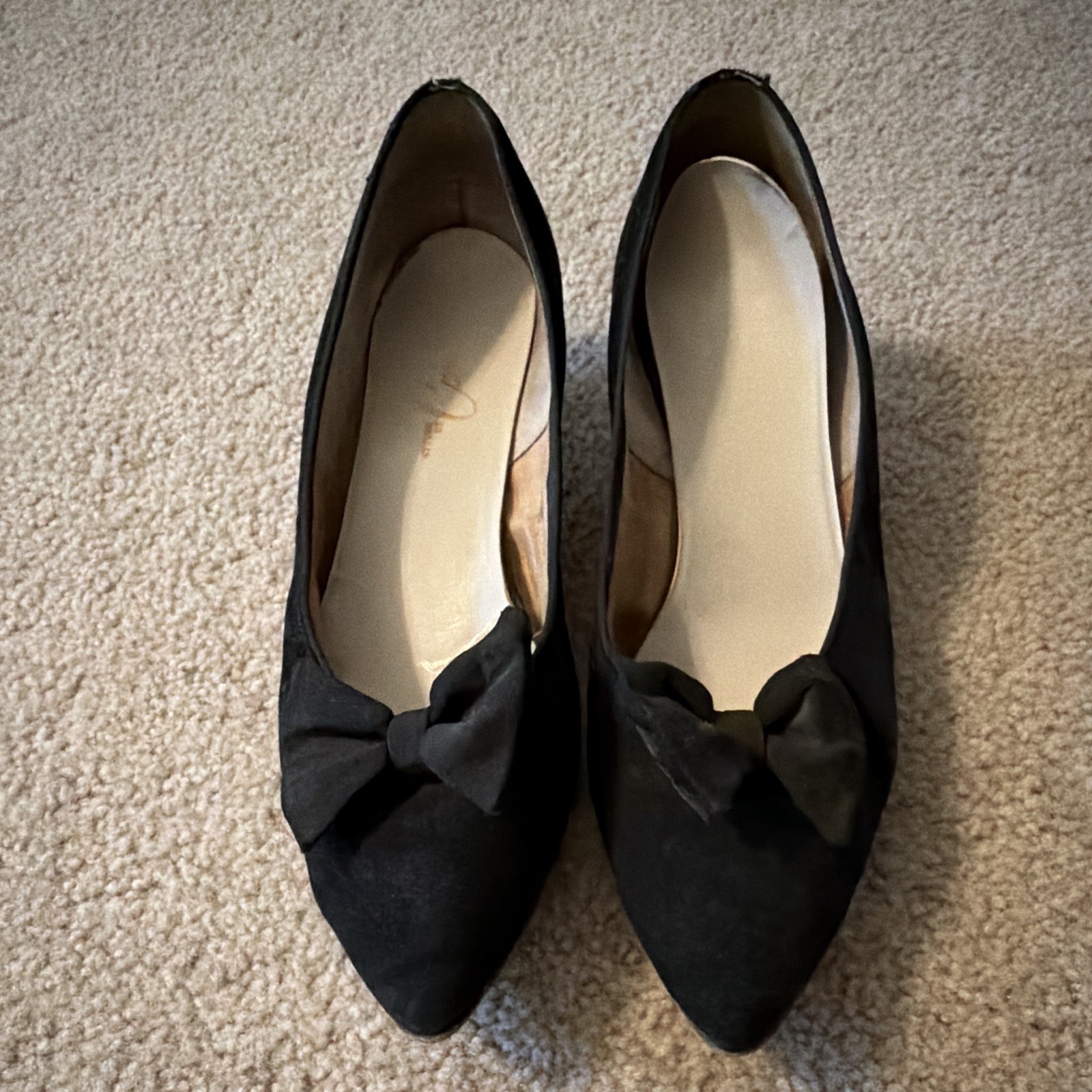 Vintage Connie Women’s Black Suede Bow Pointed Toe Block Pump Slip On 10