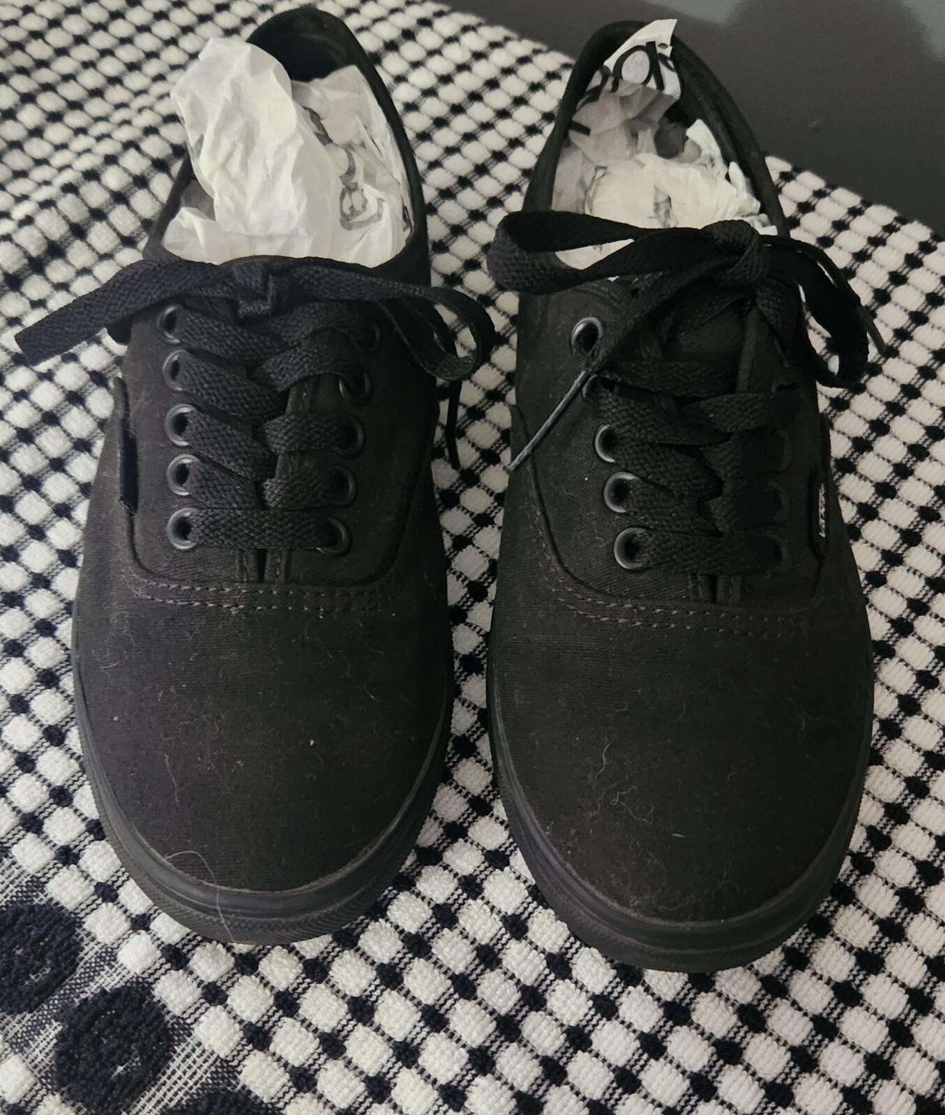 VANS Off The Wall All Black Thin Sole Sneakers Shoes Lace Up Men’s 5 Women’s 6.5