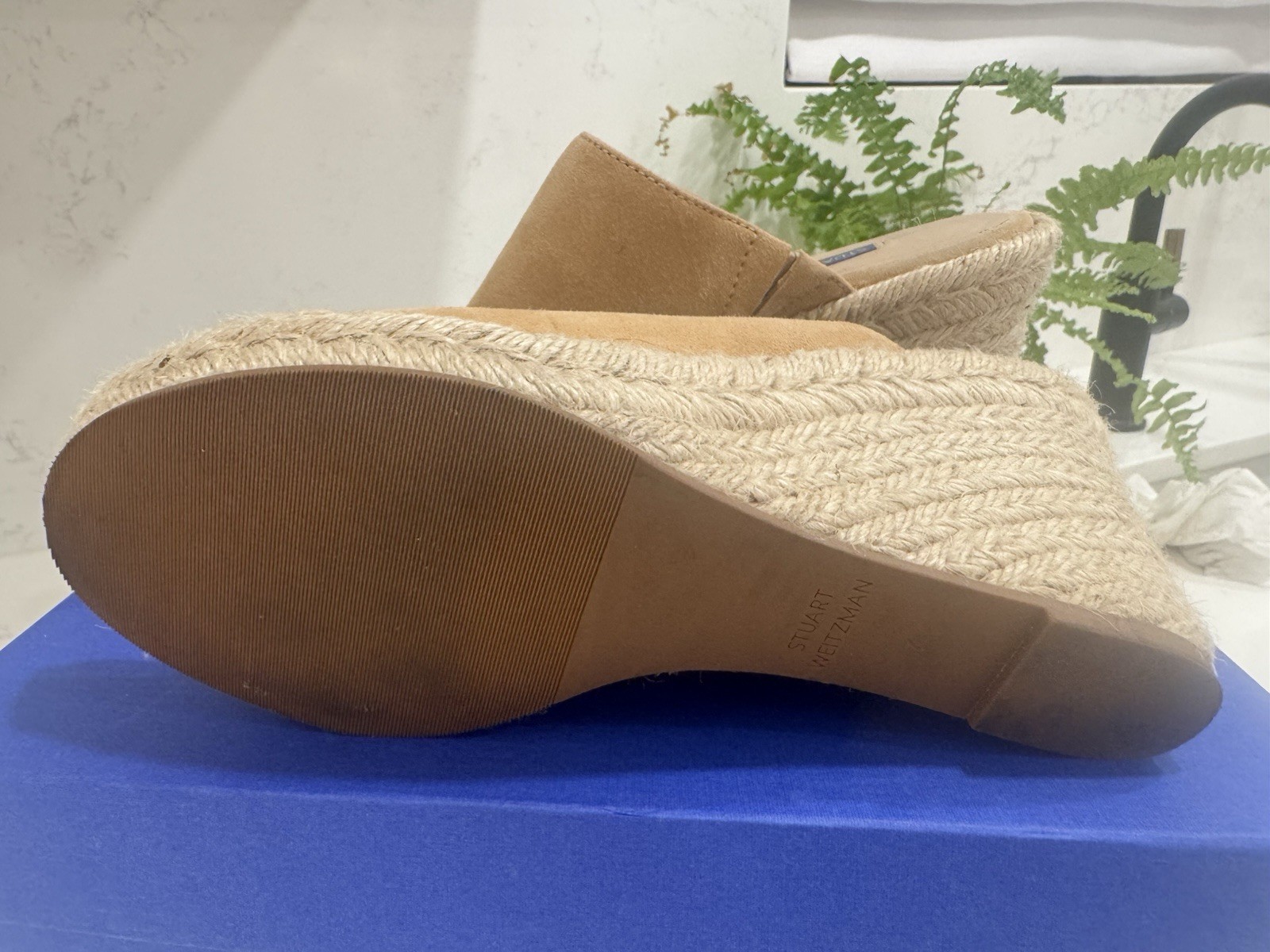 Stuart Weitzman Women’s 7 Beige Suede Espadrille Wedge Slide