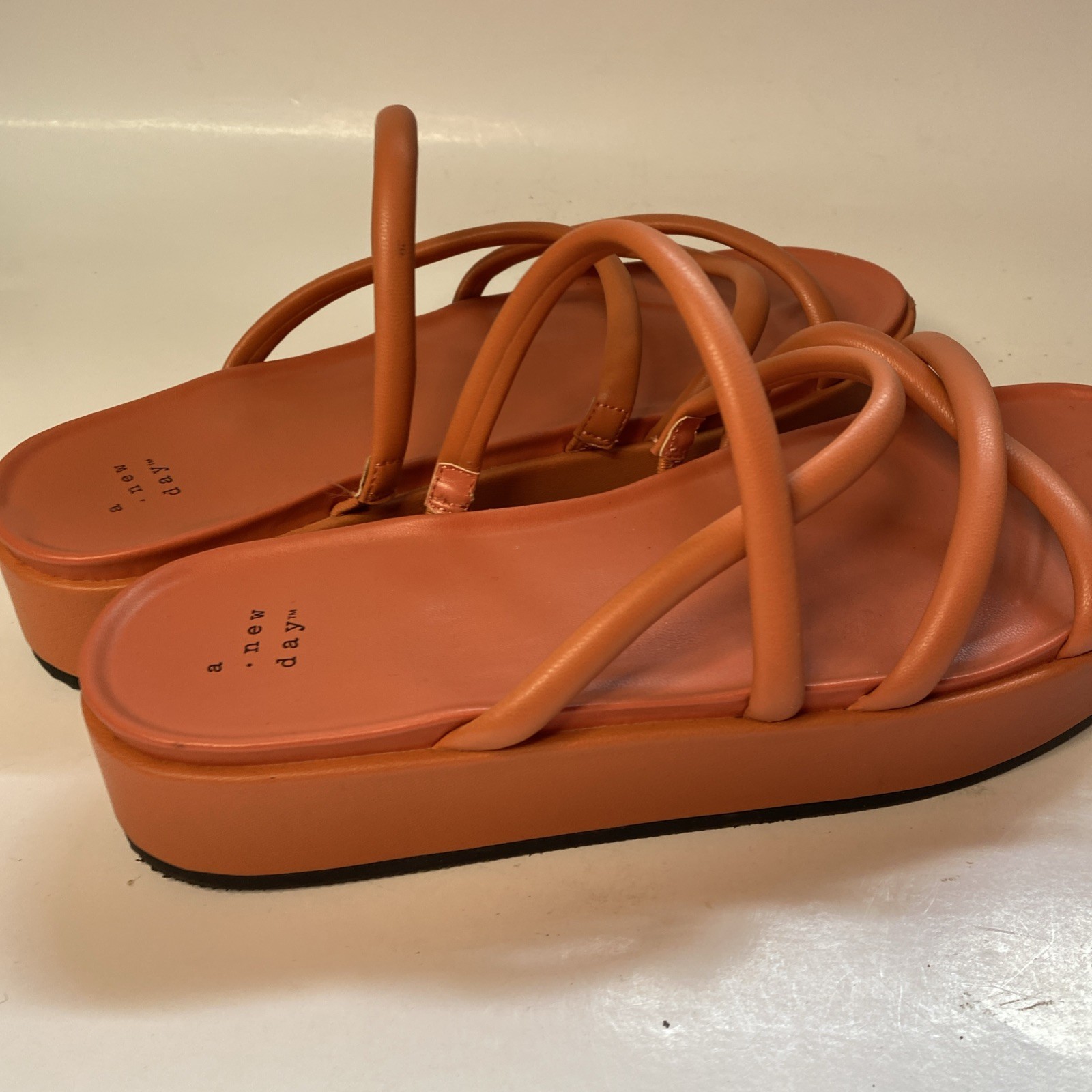 A New Day Dory Strappy Platform Sandals Apricot Orange Size 10. Excellent Cond.