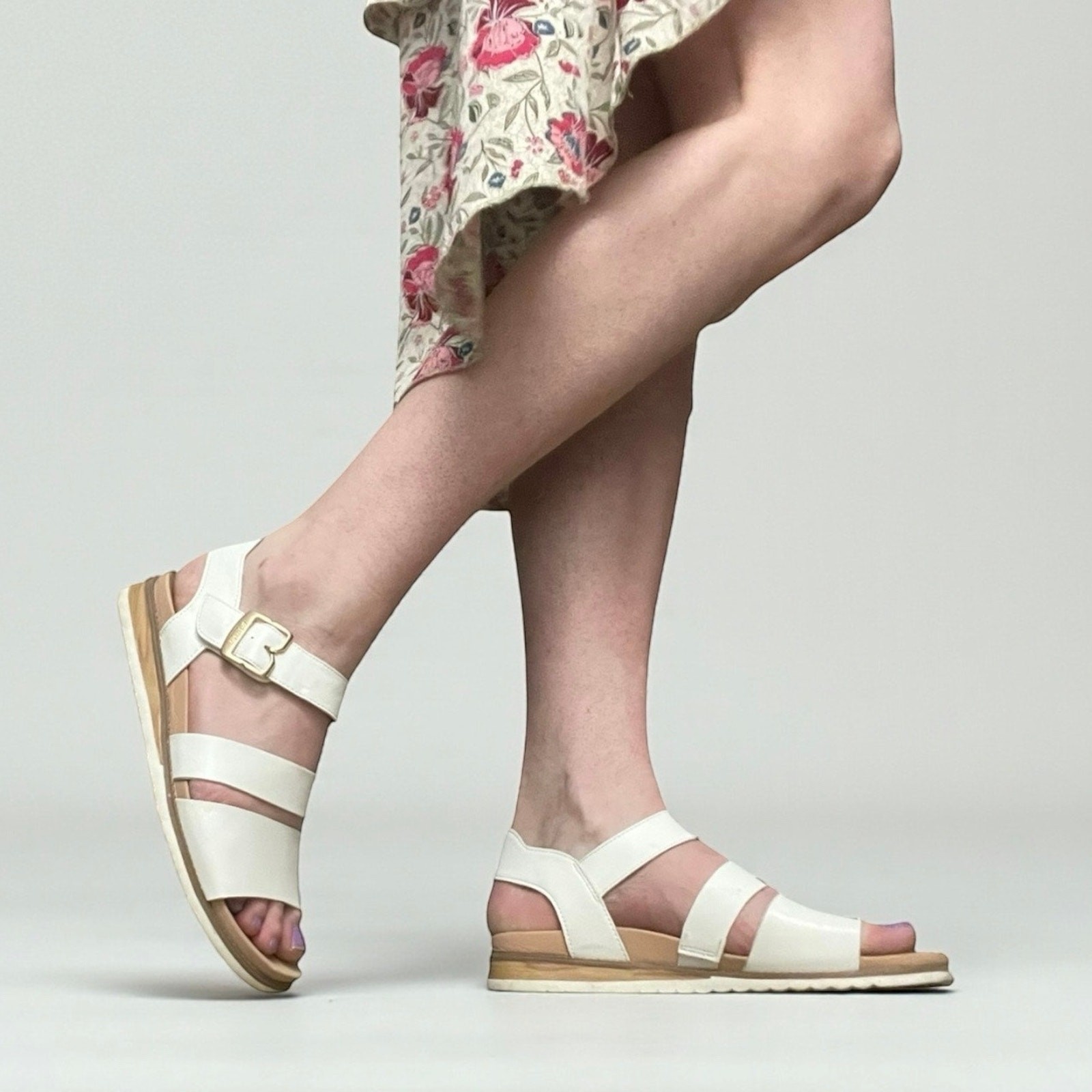 Dr. Scholl’s Island Glow White & Beige Faux Leather Strappy Sandals