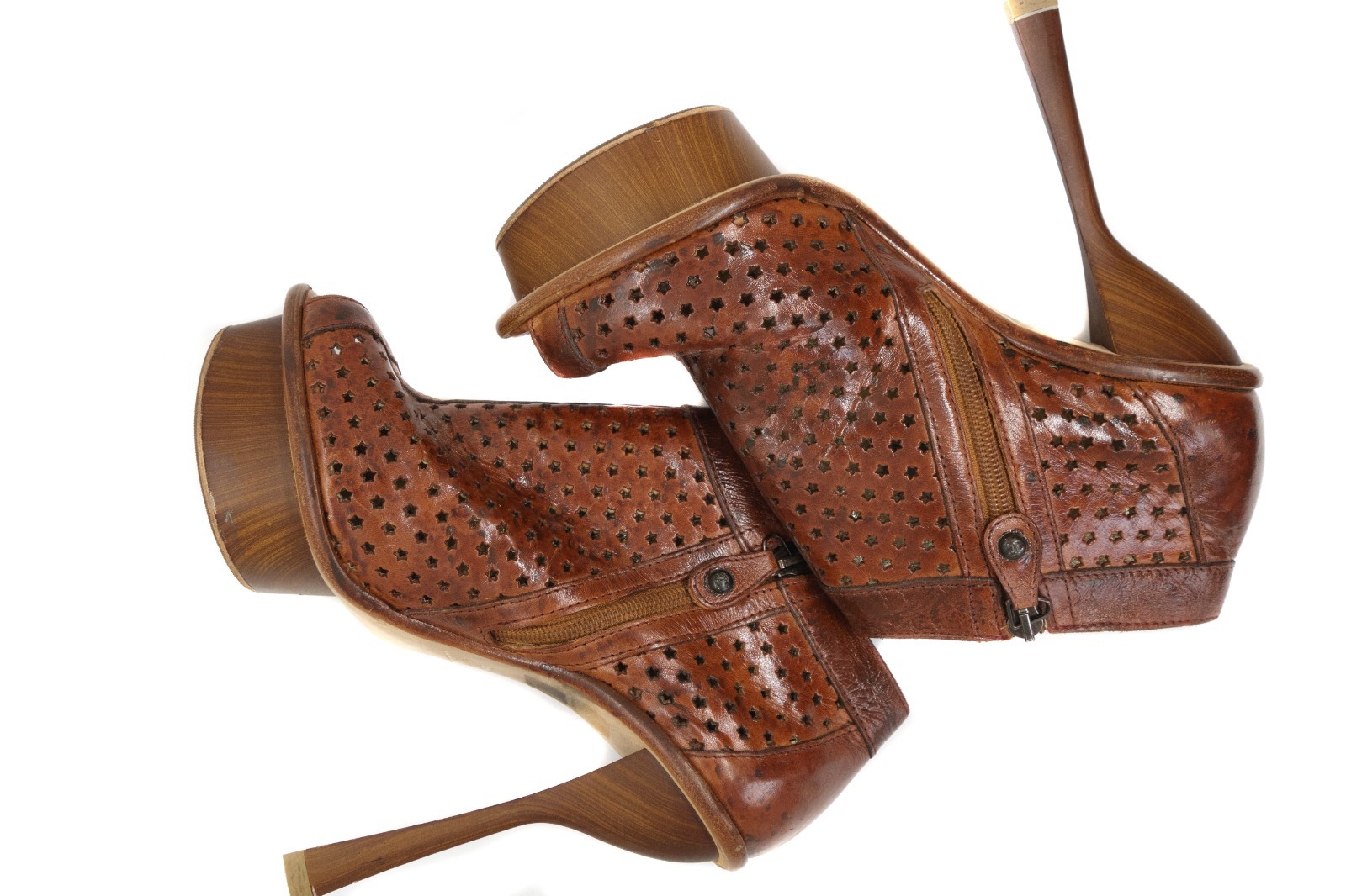 Just Cavalli 00s Y2K Leather Star Perforated Peep-Toe Platform Heels