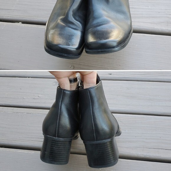 Vintage 90s y2k Bratz Black Leather Chunky Heel Square Toe Ankle Boots Booties 7