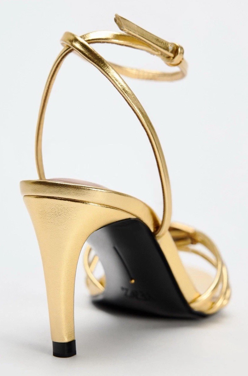 Zara Gold Metallic Heeled Sandals AIRFIT New With Tags Size 40 US 9