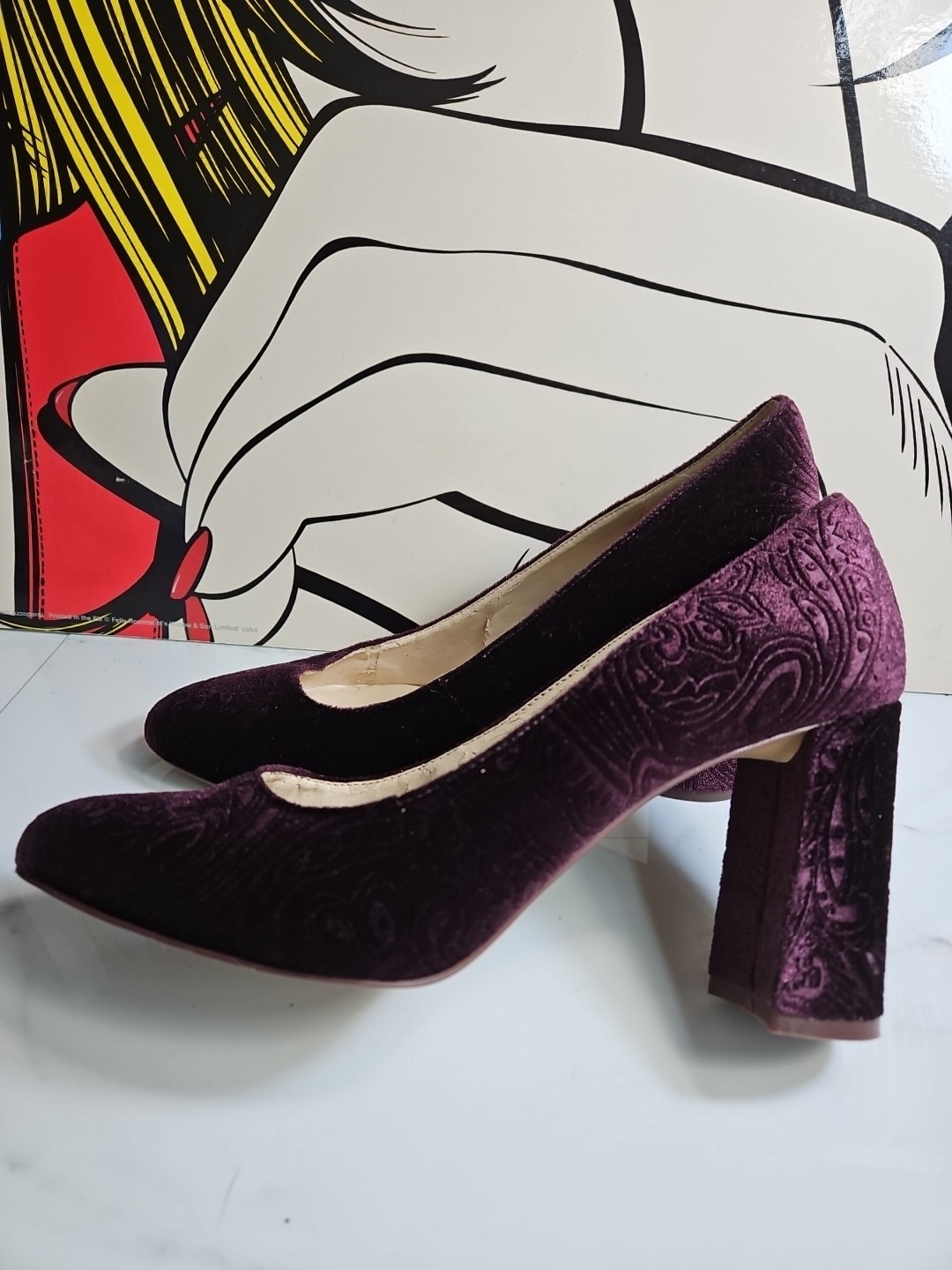 Ninewest Textile Velvet Textured Purple 3.7″ Heels Pump Slip-On Shoes 9.5M