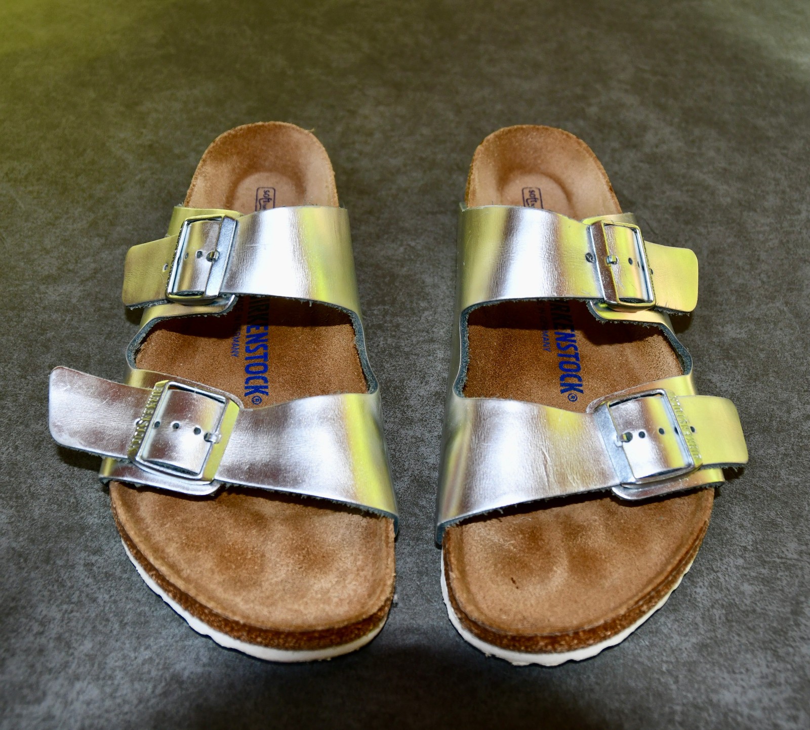 BIRKENSTOCK Arizona SOFT Footbed SILVER Metallic Leather 10 10.5 41 Reg Sandals