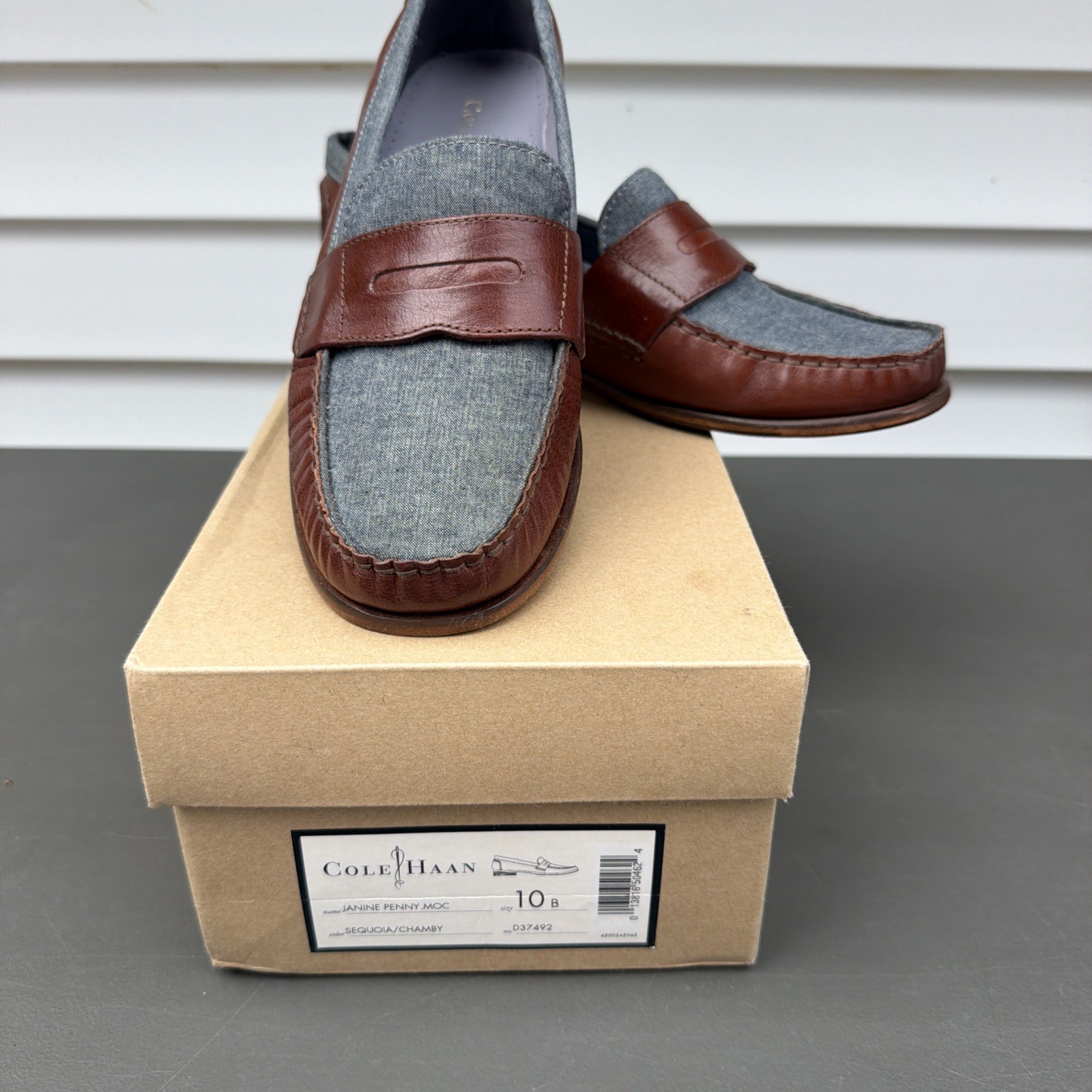 Cole Haan Womens Size 10B Janine Penny Moc Sequoia/Chamby Shoes, NEW IN BOX