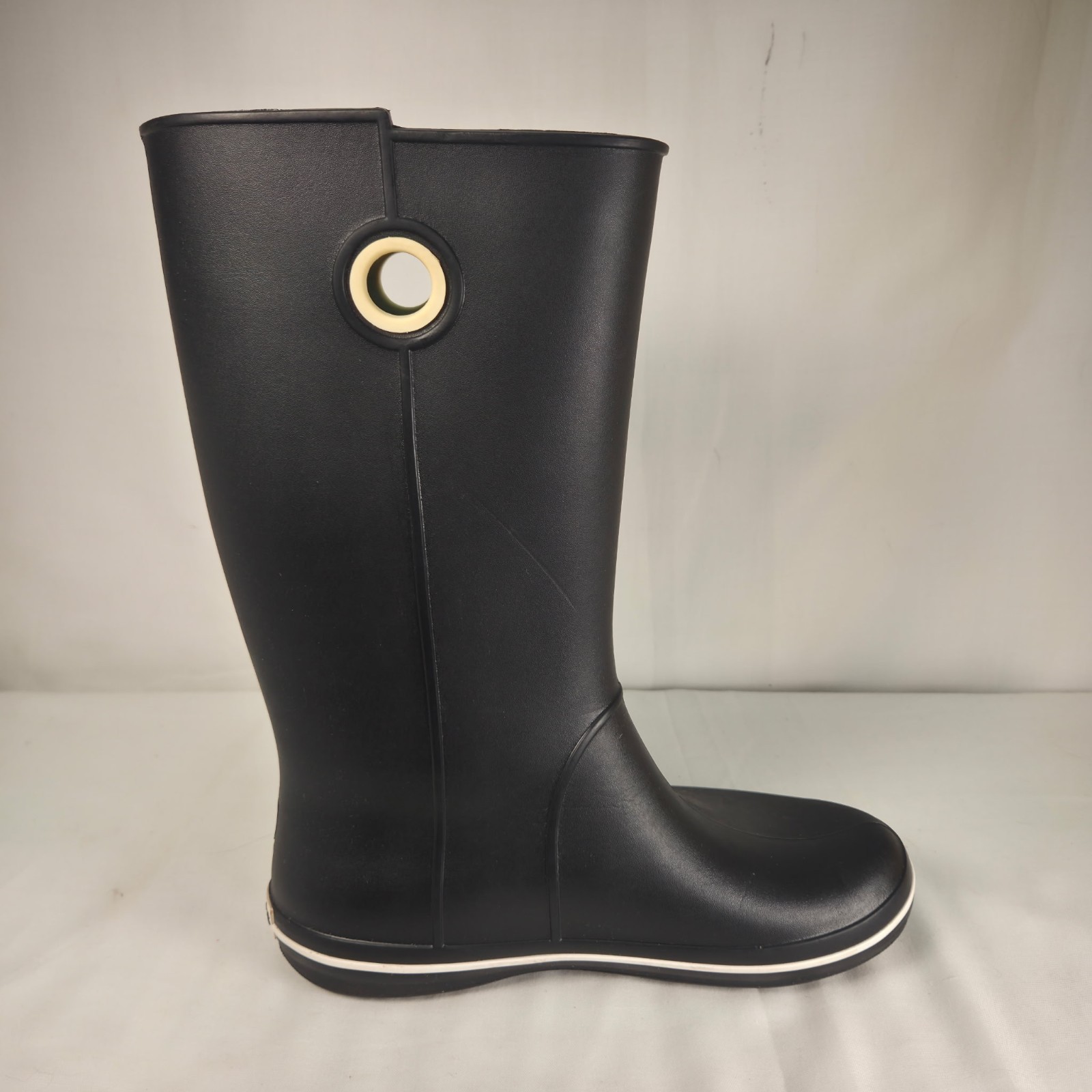 Crocs Tall Rain Boots Jaunt Black With White Trim Womens Size 8
