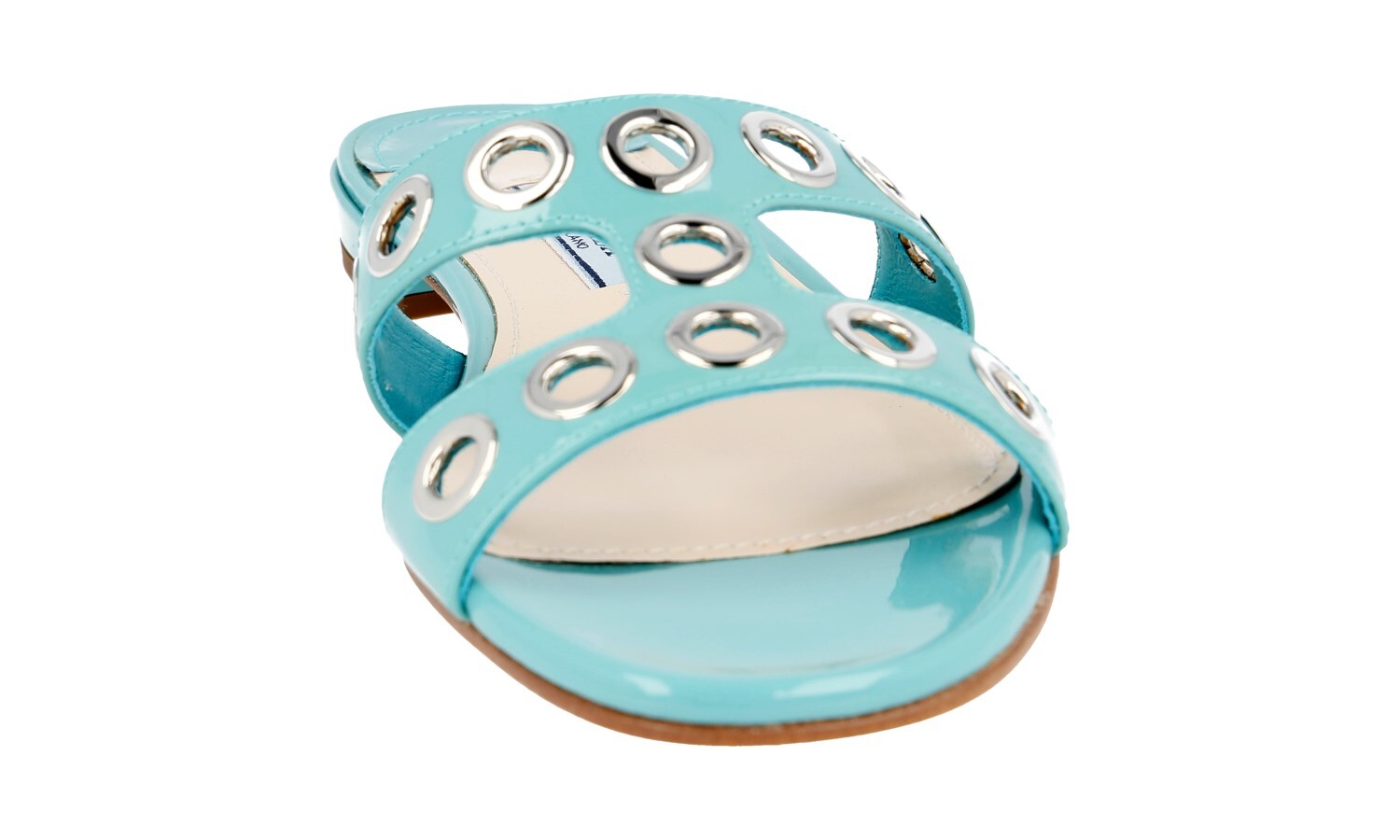 PRADA Patent Leather Slides Sandals – 1XX250 – Turquoise – NEW – US 6.5 EU 36,5