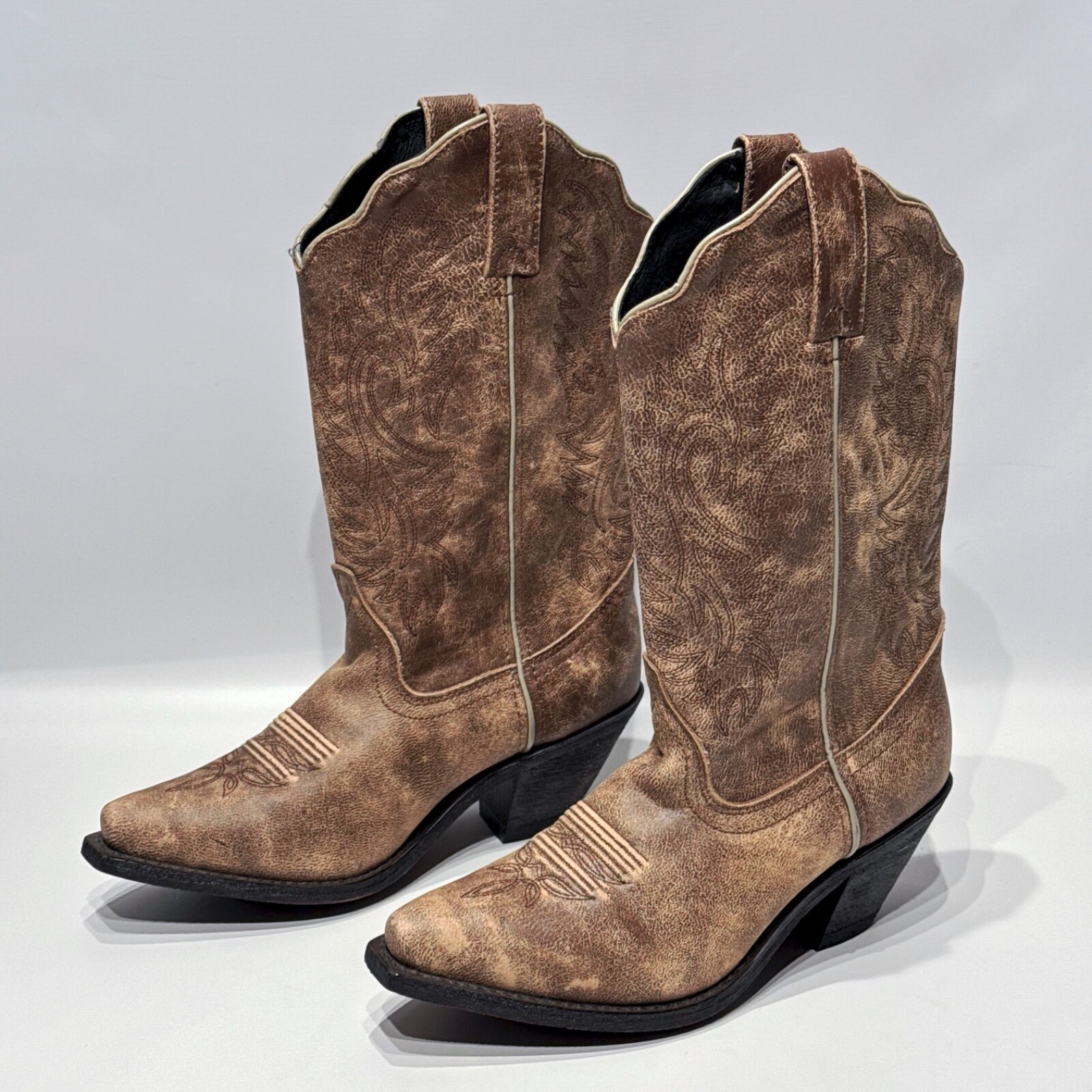NWOB Rockin’ Country Brown Leather Cowgirl Western Boots Snip Toe Women Size 7M