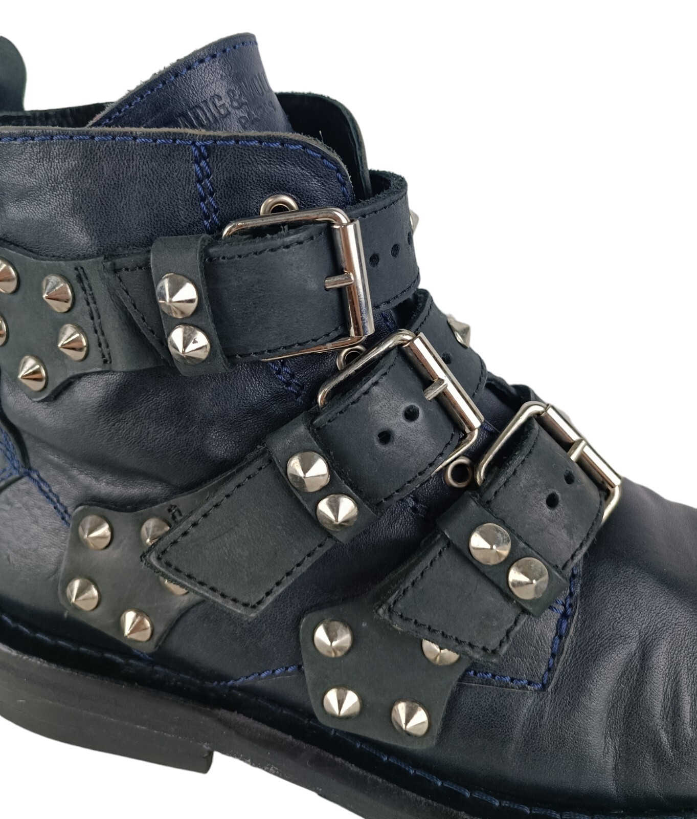 Zadig&Voltaire Womens Black Leather Studded Straps Ankle Boots Size EU 39