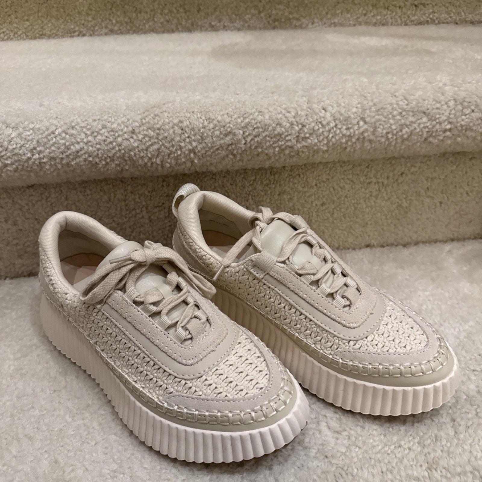 NEW Dolce Vita Dannis Lace Up Platform Sneakers Woven Knit Shoes Sz 8