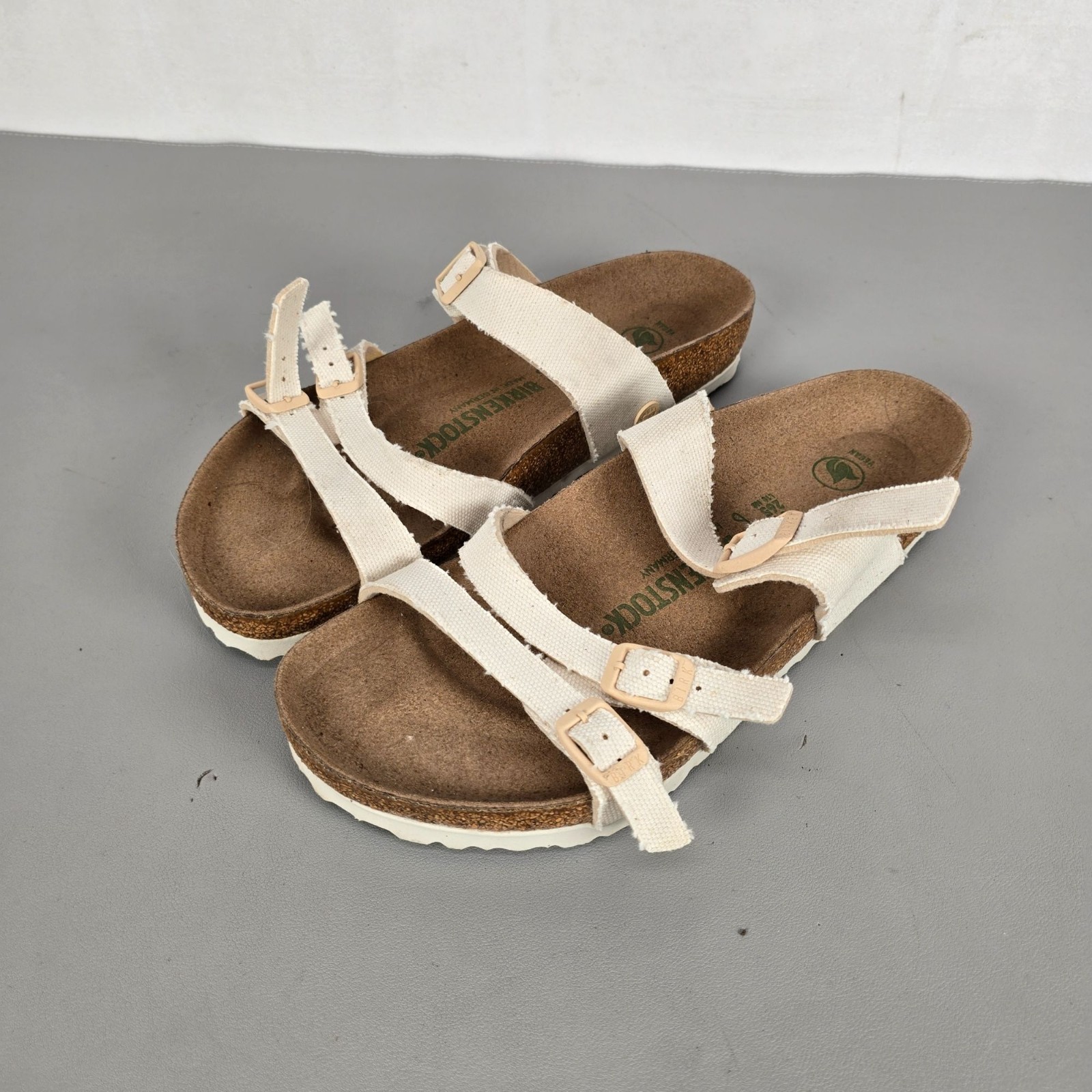 Birkenstock Franca Canvas Eggshell Textile Vegan Sandals Size 41 EU L10 Womens