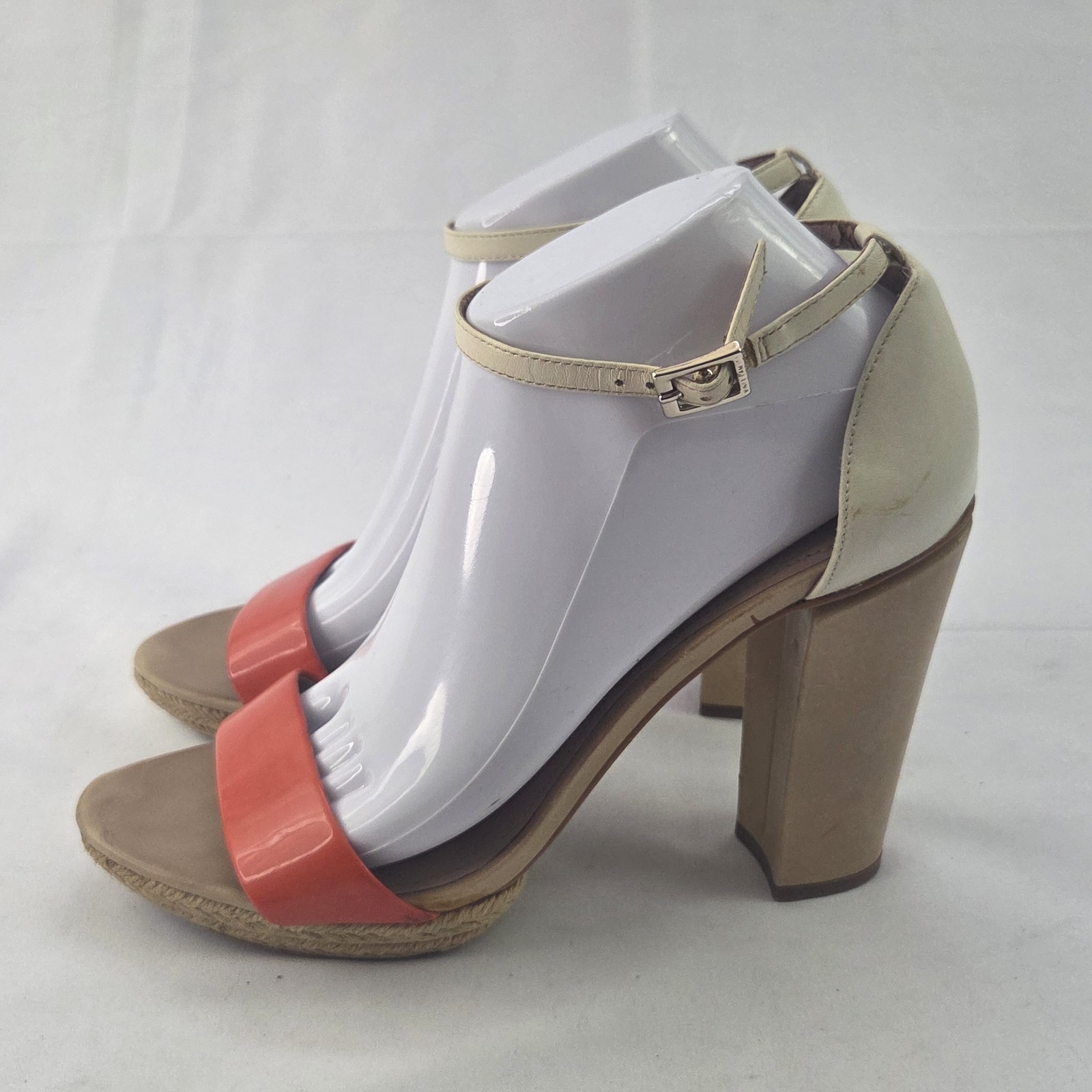 Vince Camuto Block Heel Sandals Womens Size 9 Orange Beige Ankle Strap Shoes