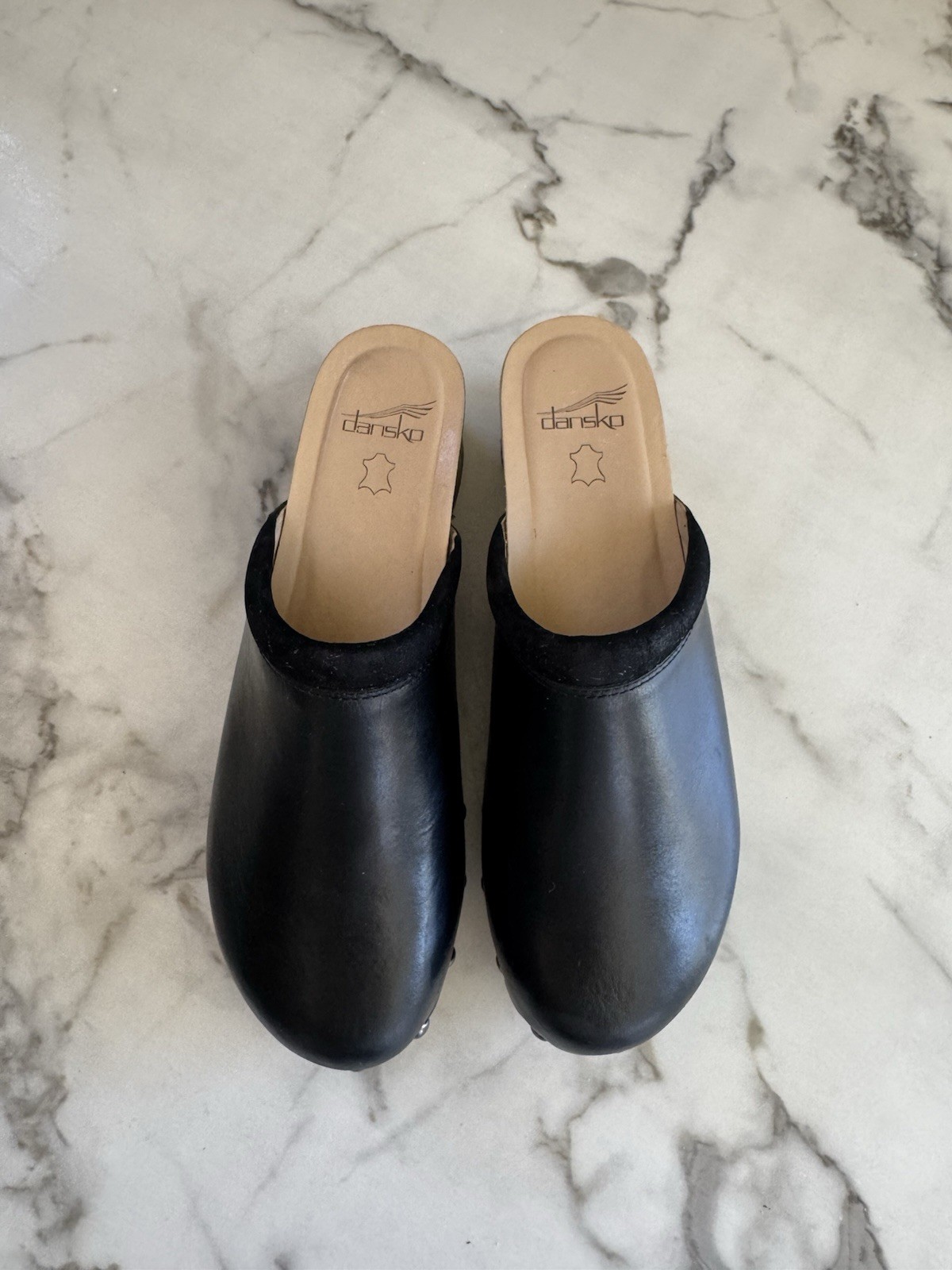 Dansko Clogs Full Grain 39 Black Leather Studded Block Heel Mule
