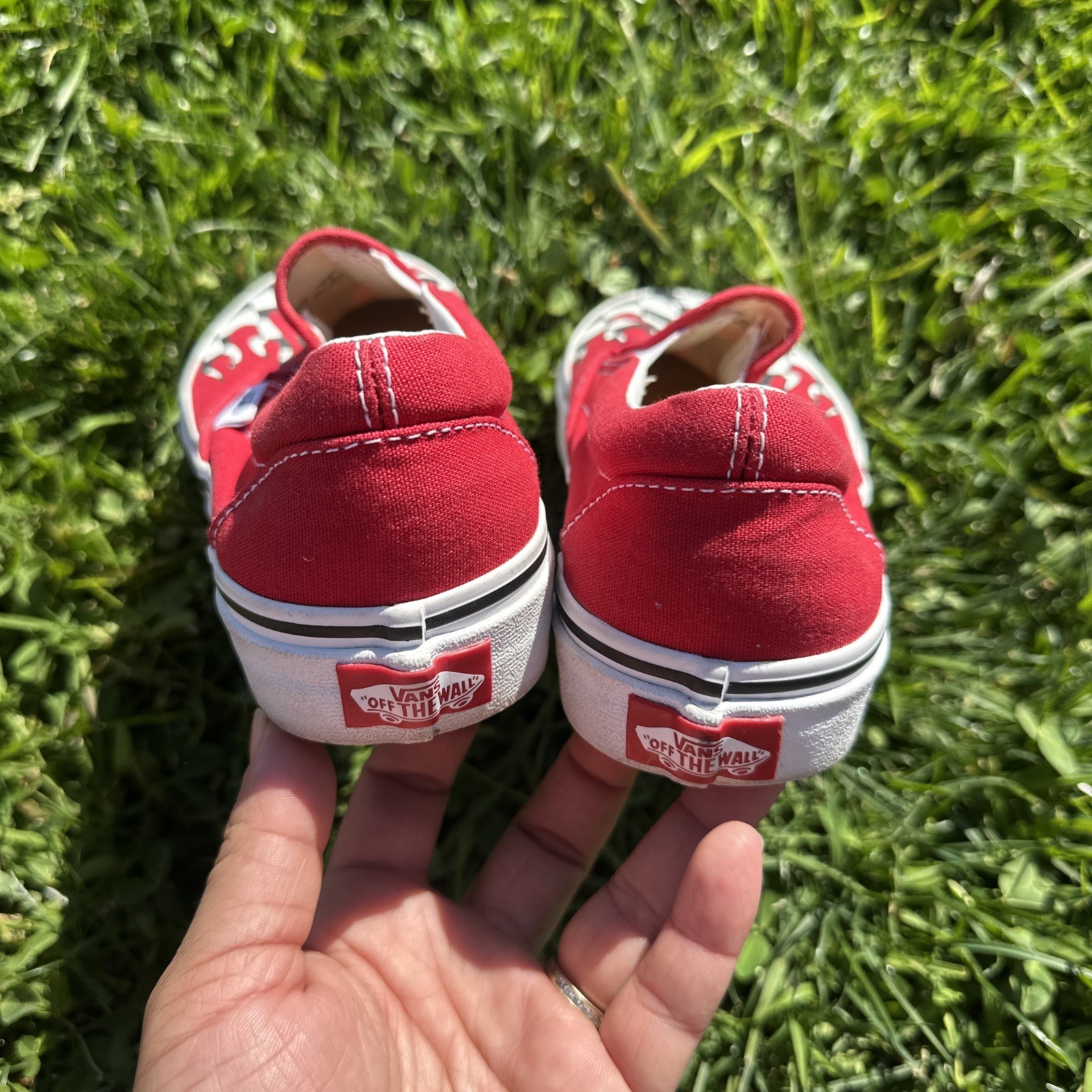 VANS Flame Checkerboard Shoes Adult Red Slip On Skate Sneaker Men 5 Women 6.5