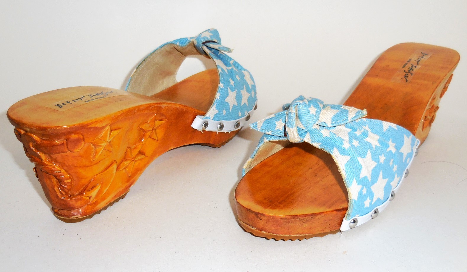 Size 11, 3 inches Hand Carved Anchor/Stars Heel Wooden Sandals, BJ’s Star Straps