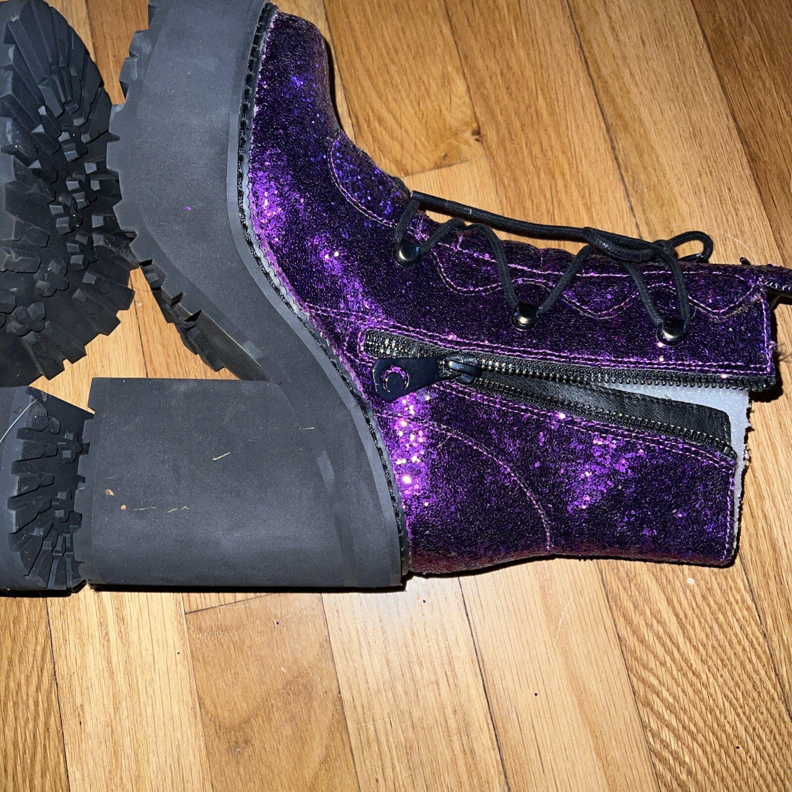 Killstar Platform Boots Heels Size 5 Glitter Purple Cosplay Goth Halloween NWOB