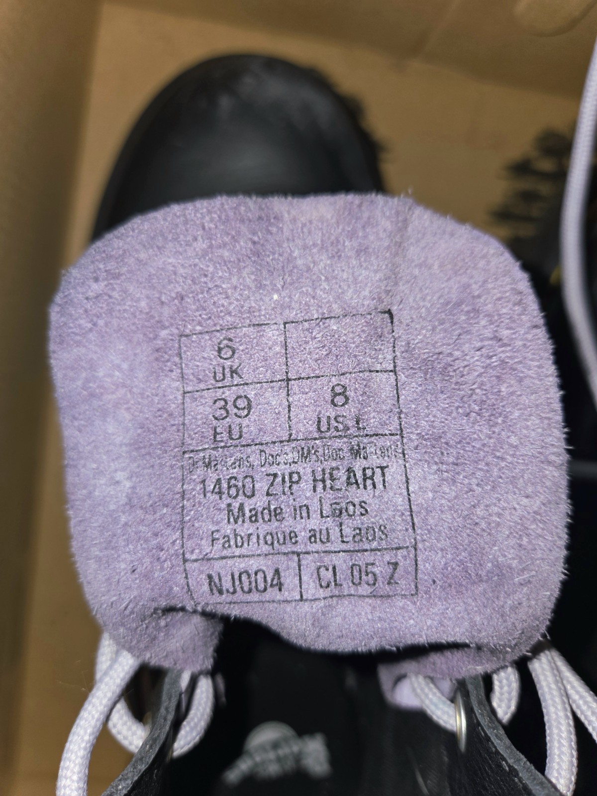 Dr. Martens 1460 Zip Heart Women’s Leather Lace Up Zipper Boots Black Purple 8