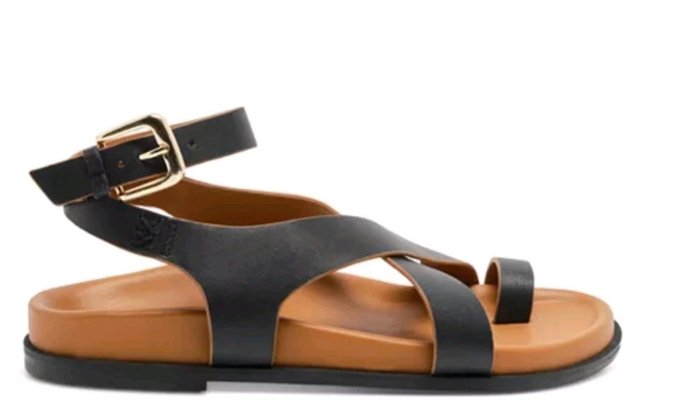 Free People Anya Crisscross Toe Ring Sandals – Black Leather Tan Women’s Size 8