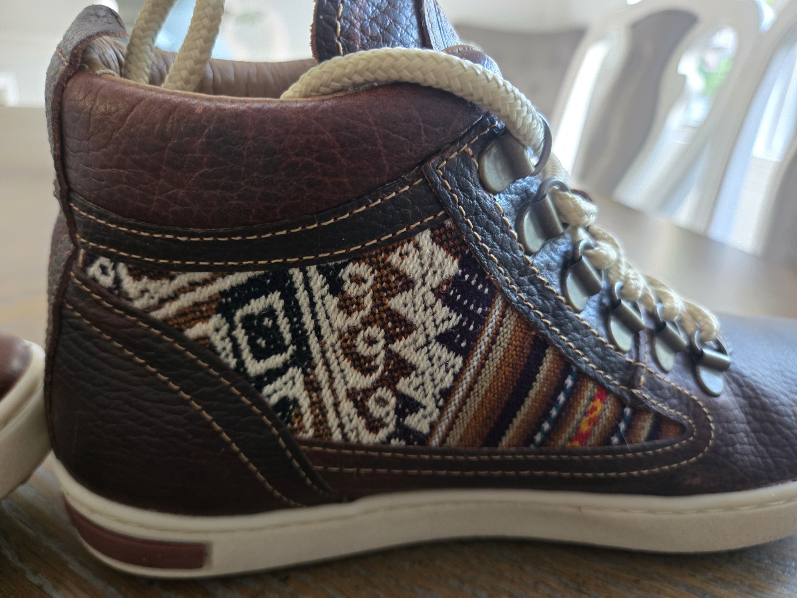 NEW $150 Inkkas Brown Leather Mid Top Geometric Lace Up Sneakers Bohemian Sz9