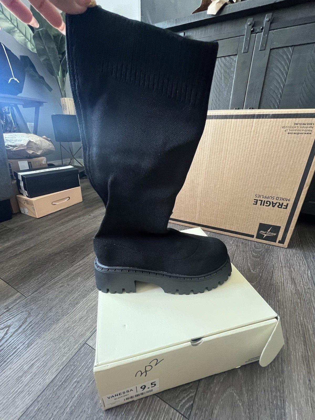 J Adams Vanessa Women’s Black Knee High Slip-On Platform Lug Sole Boots US 9.5