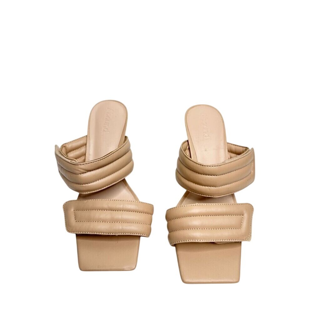 Abound Carly Tan Beige Quilted Padded Square Toe Flared Heel Sandals Mules 6M