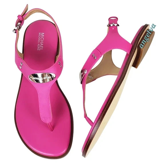 Michael Kors plate thong sandals pink silver signature summer vacation bohemian