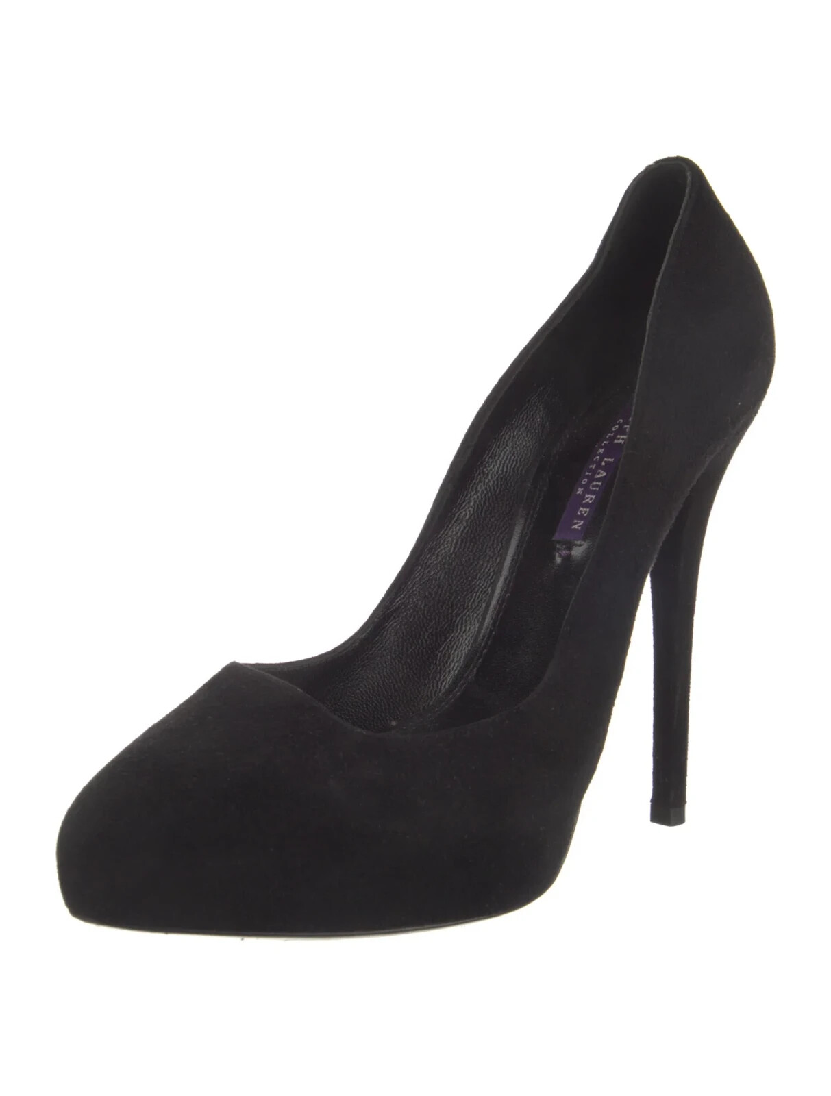 Designer Ralph Lauren Collection Black Suede Semi Round Toe 5″ High Heel Pumps