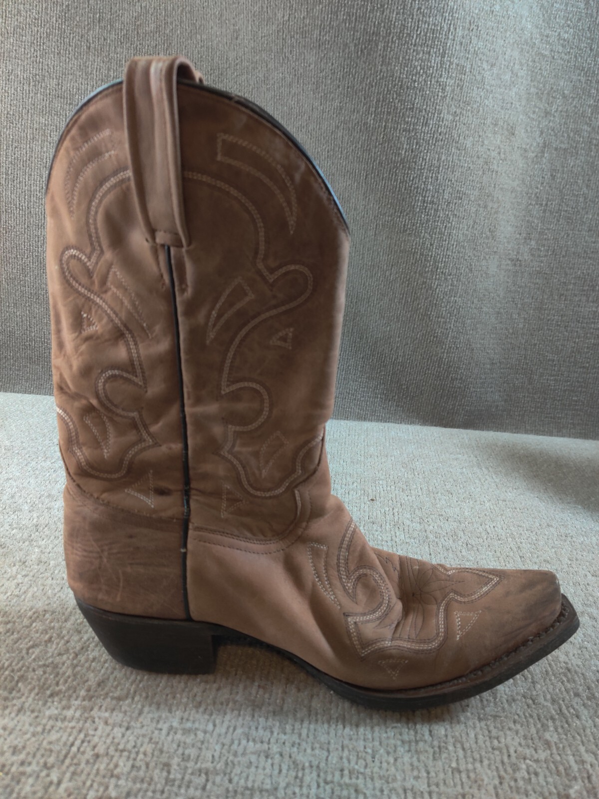 Eight Second Angel Women 8.5 Brown Leather Snip Toe Western Boot Pink Embroidery