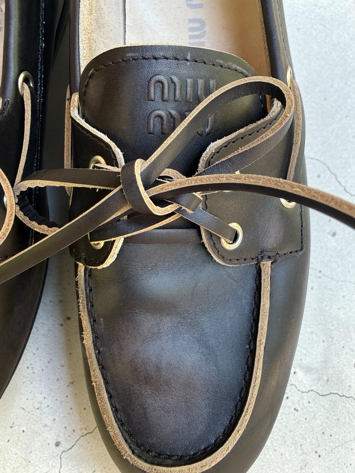 Miu Miu Unlined Bleached Leather Boat Shoes