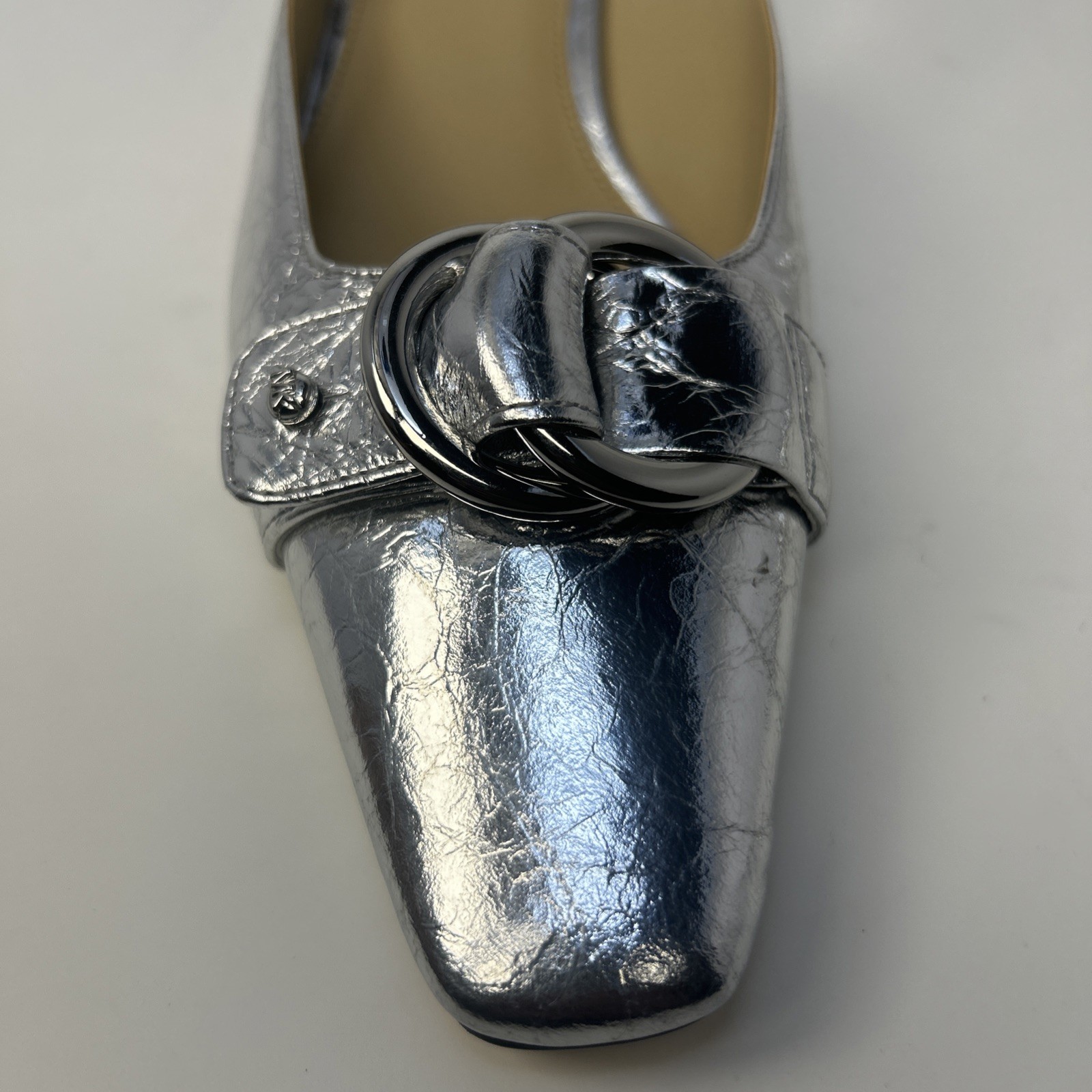 MICHAEL Michael Kors Jaden Kitten Slingback Pump Silver Metallic Size 7M NIB New