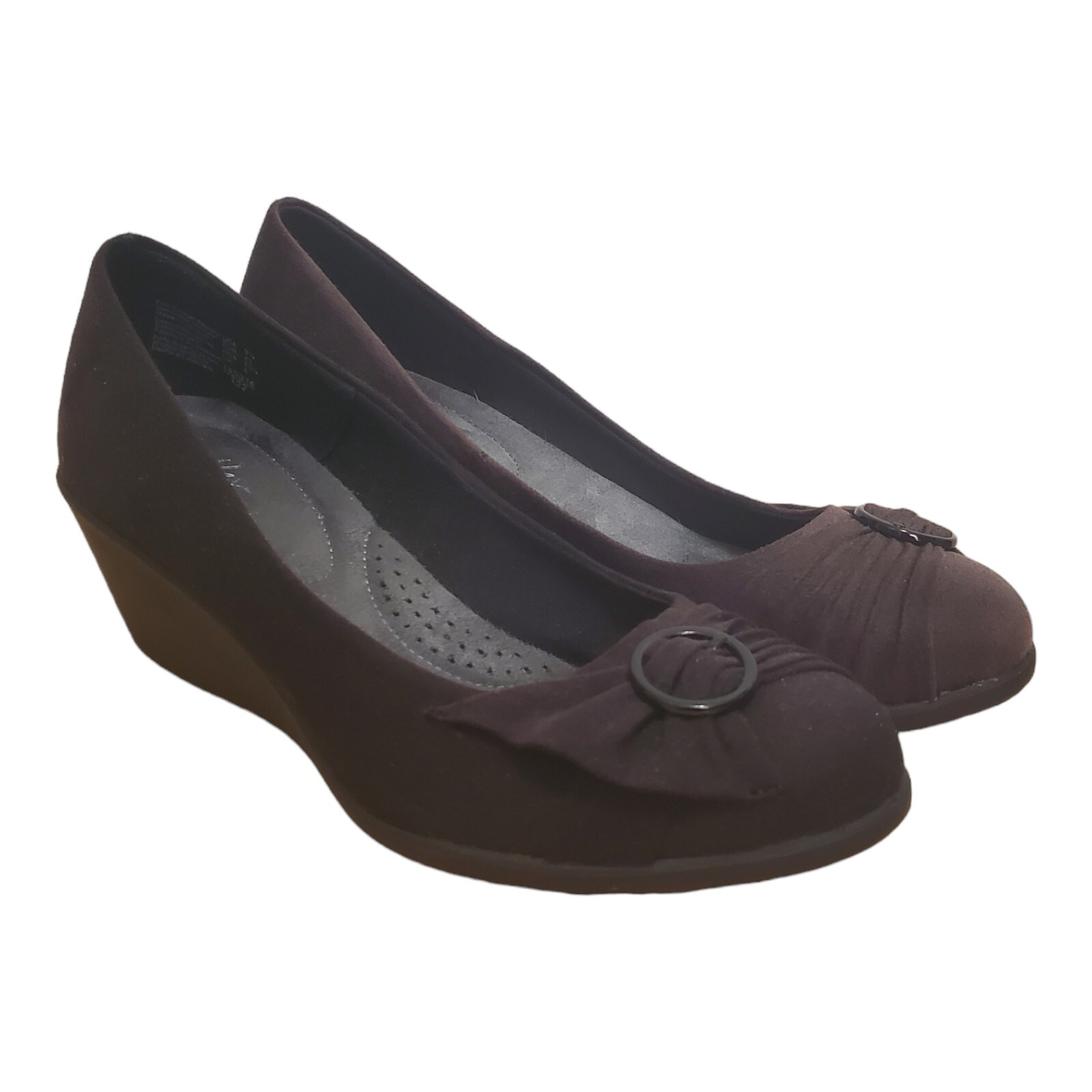 Dexflex Shoes Womens Size 9.5 Brown Pumps Slip-On Faux Suede Wedge Heel