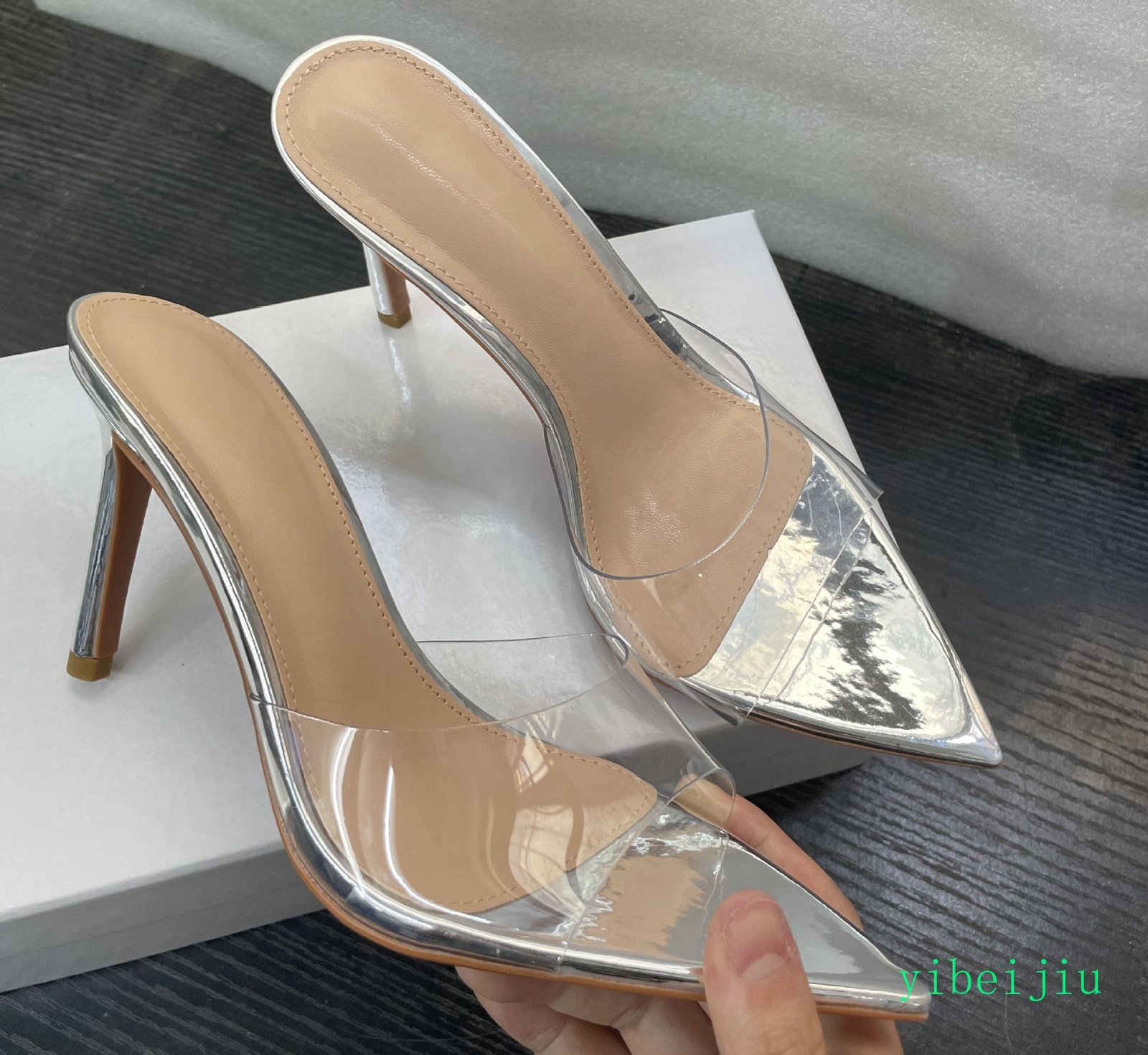 Women’s Open Pointed Toe Mules Slides Clear Party Evening Sandals Shoes Slippers