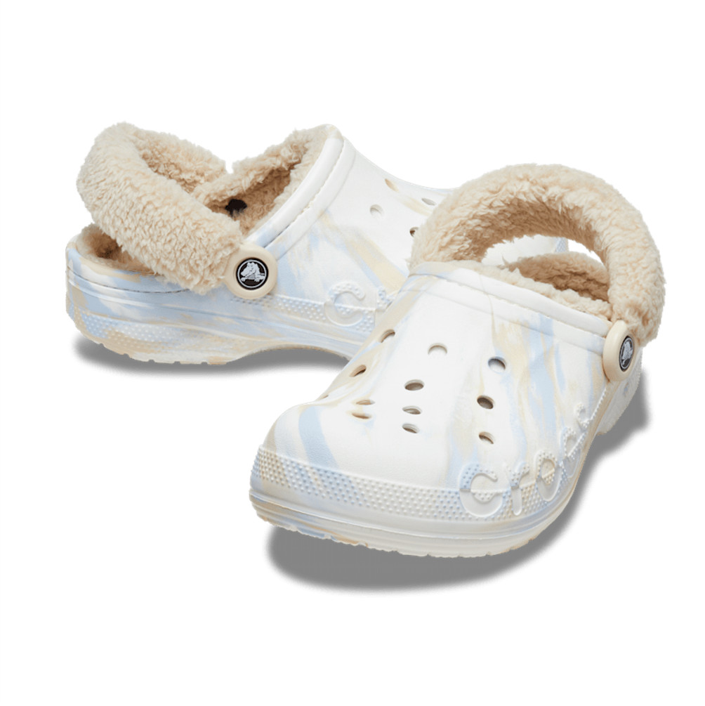 NEW CROCS Baya Lined Fuzz-Strap Marbled Clog 209241-94S White Multi UNISEX SIZE