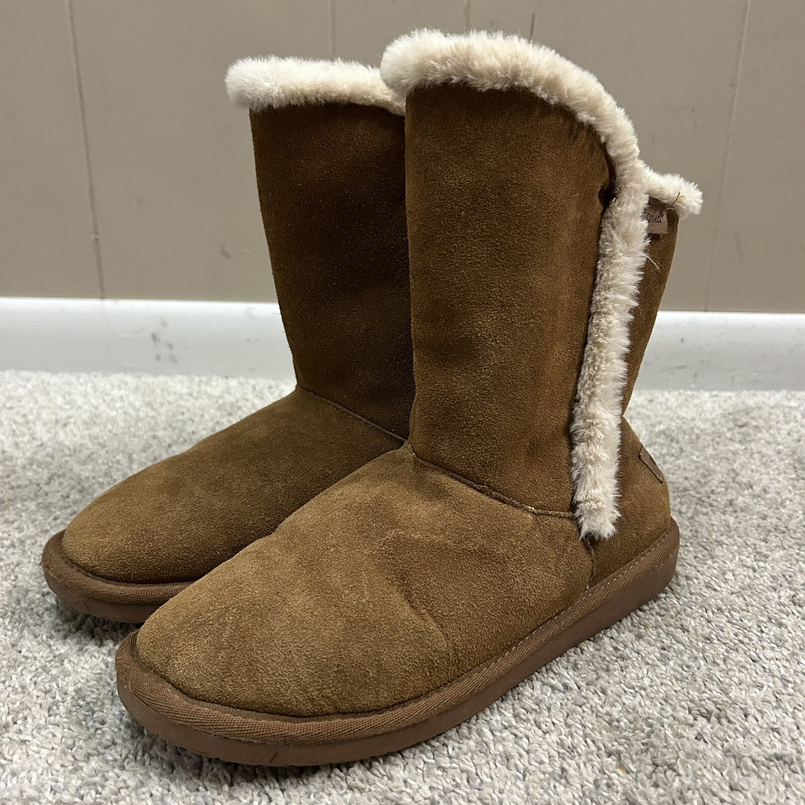 Minnetonka Faux Suede Chestnut Brown Boots Women’s 8 Winter Fall